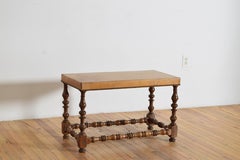 Italian Louis XIII Style Walnut and Leather Upholstered Bench, Mid 19th Century