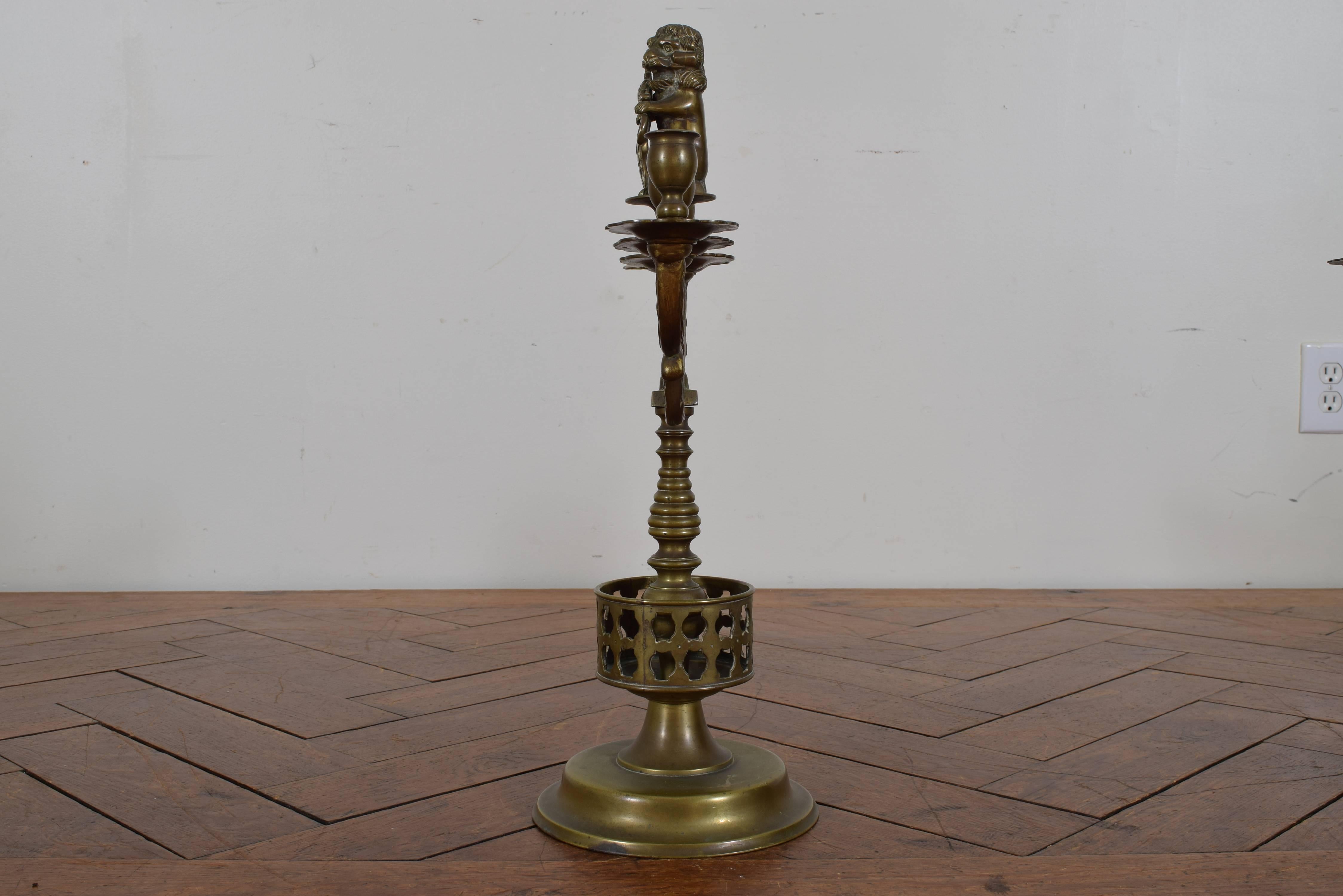 Pair of French Renaissance Style Brass Candelabrum, 19th Century In Excellent Condition In Atlanta, GA