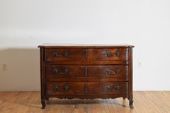 French Louis XIV/XV Shaped Walnut 3-Drawer Iron Mounted Commode, 1st Half 18th C