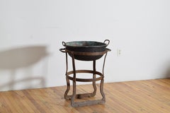 French Iron and Copper Marmalade Cauldron on Stand, 18th to 19th century