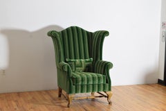 Large Queen Anne Style Light Walnut and Upholstered Wing Chair, mid 20th century