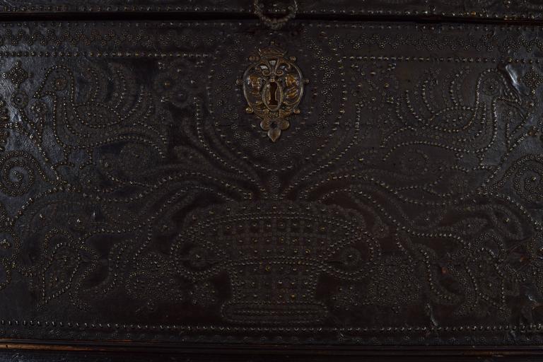 Italian Baroque Leather Covered and Brass Decorated Traveling Chest at ...