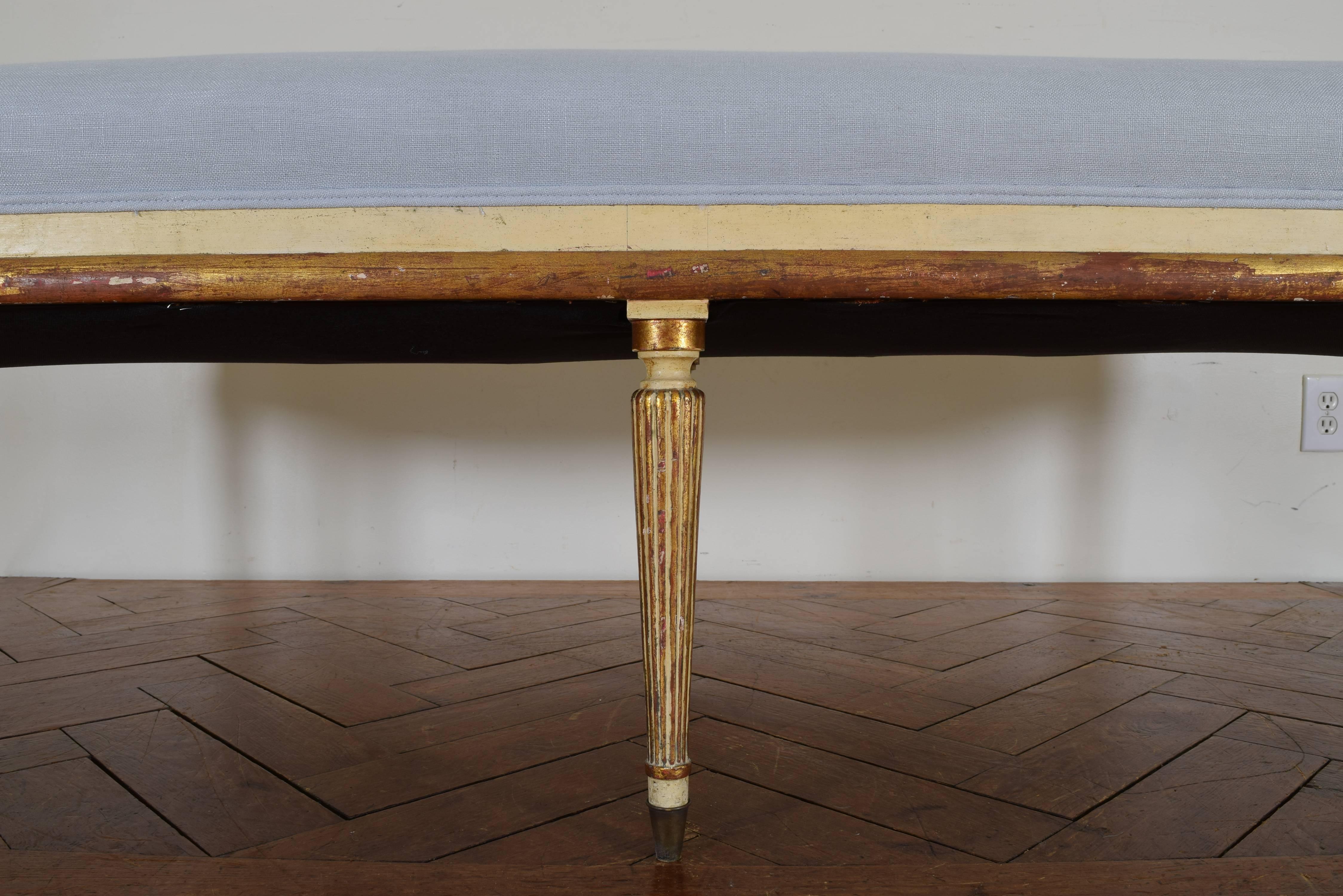 Louis XVI Italian Giltwood, Painted and Upholstered Long Bench