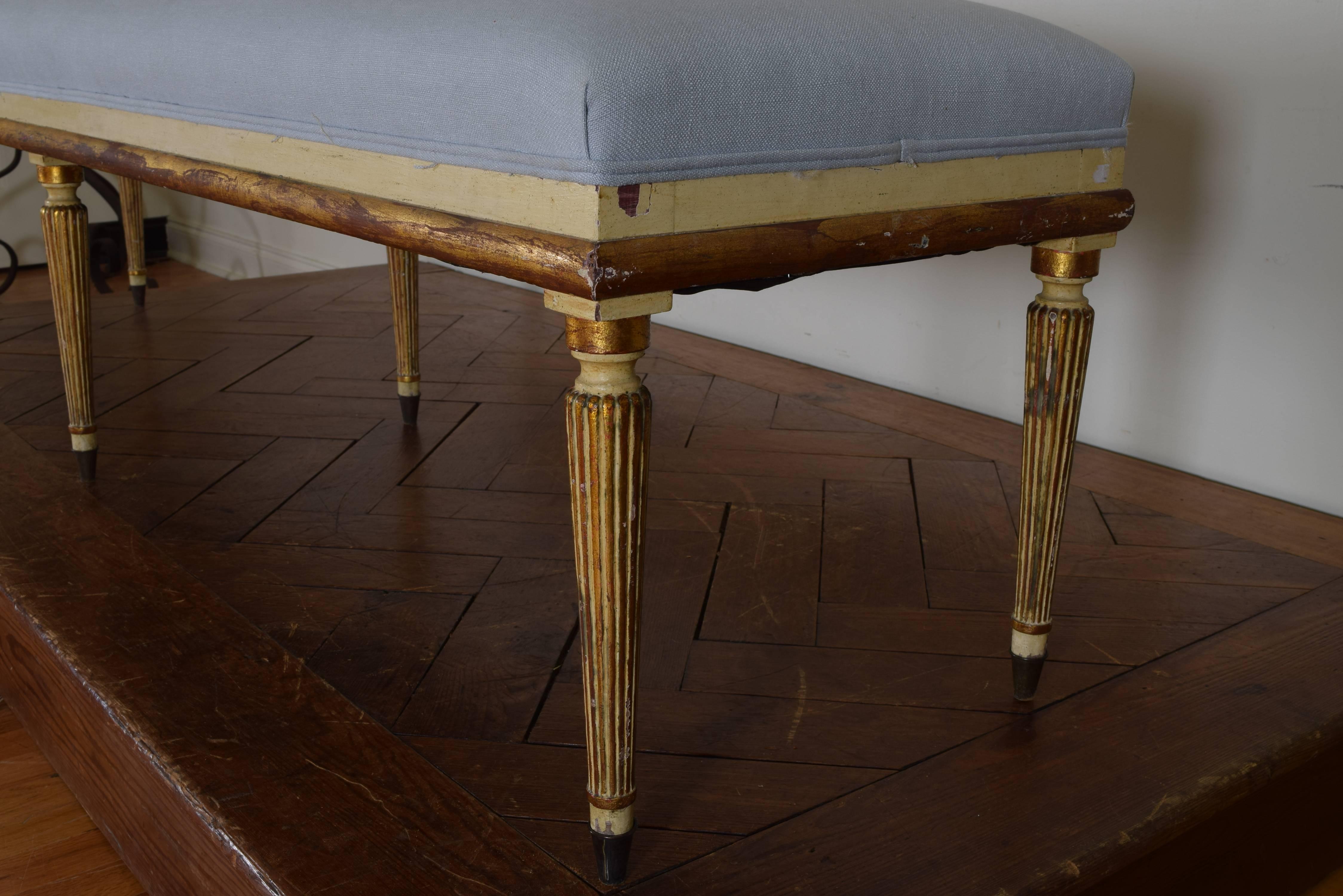 Italian Giltwood, Painted and Upholstered Long Bench In Good Condition In Atlanta, GA