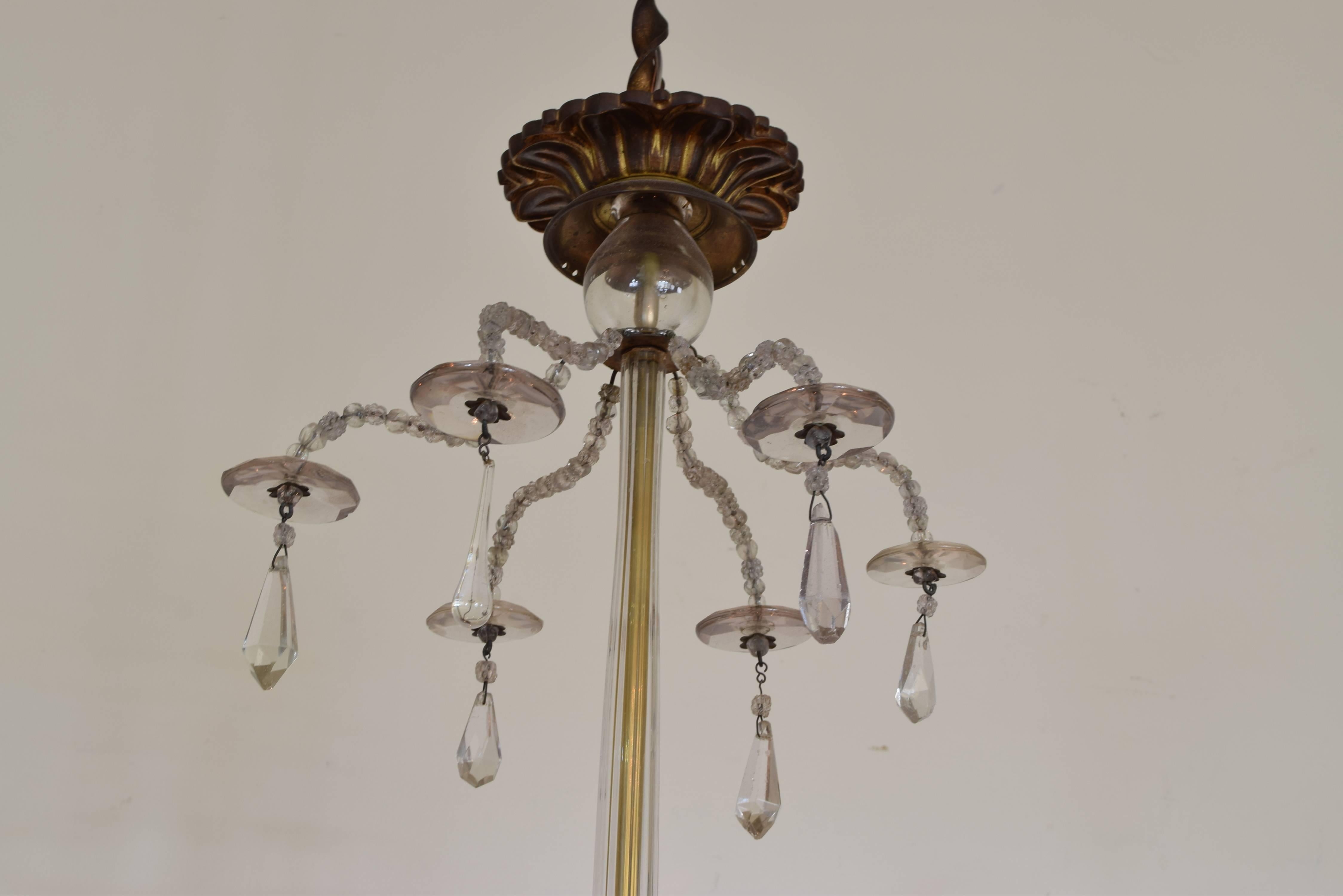 Italian Neoclassical Brass and Glass Six-Light Chandelier, 19th Century UL Wired 1
