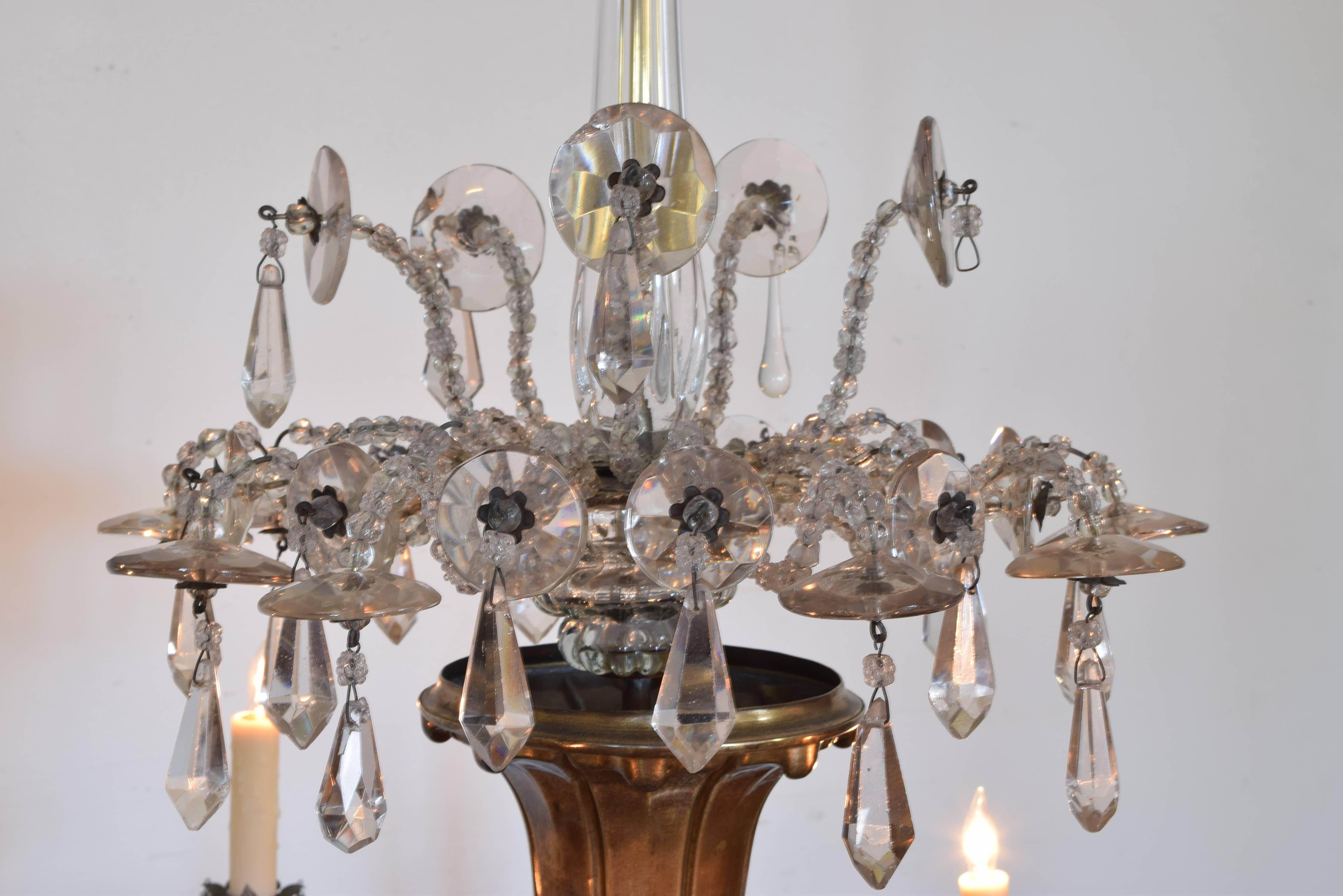 Italian Neoclassical Brass and Glass Six-Light Chandelier, 19th Century UL Wired 2
