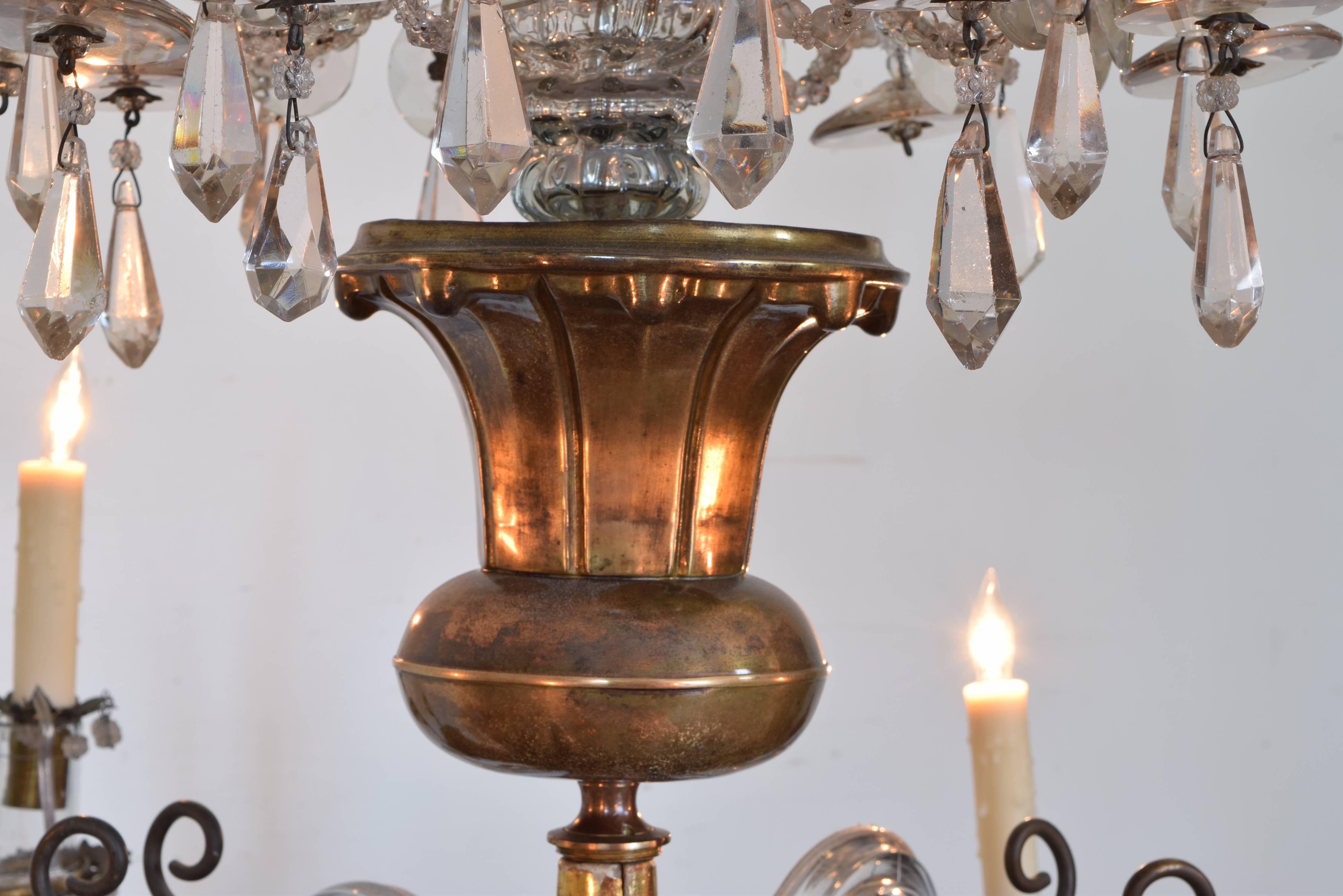 Italian Neoclassical Brass and Glass Six-Light Chandelier, 19th Century UL Wired 3