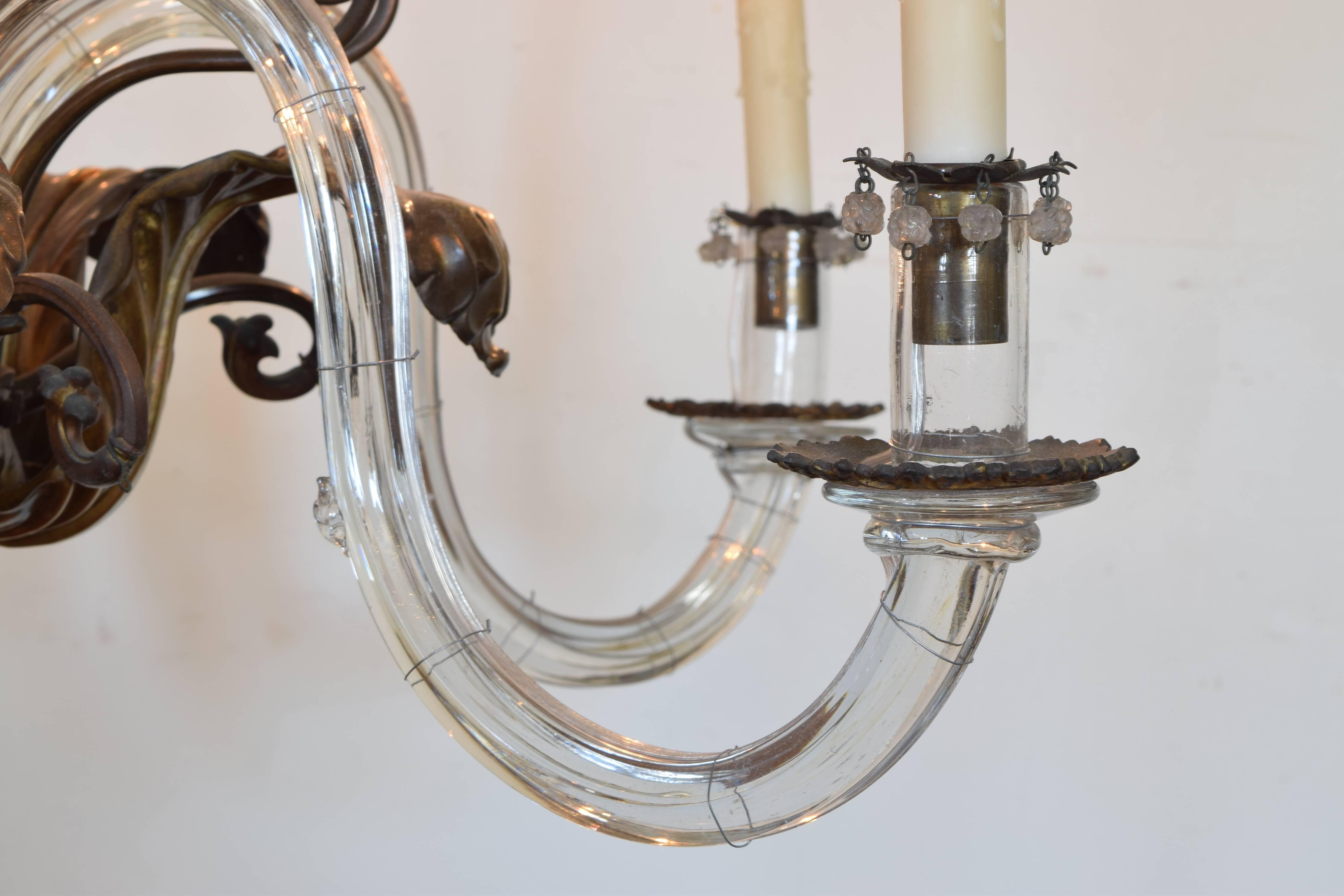 Italian Neoclassical Brass and Glass Six-Light Chandelier, 19th Century UL Wired 5