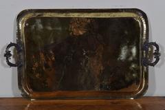 Large Italian Brass and Bronze Handled Serving Tray, Early 18th Century