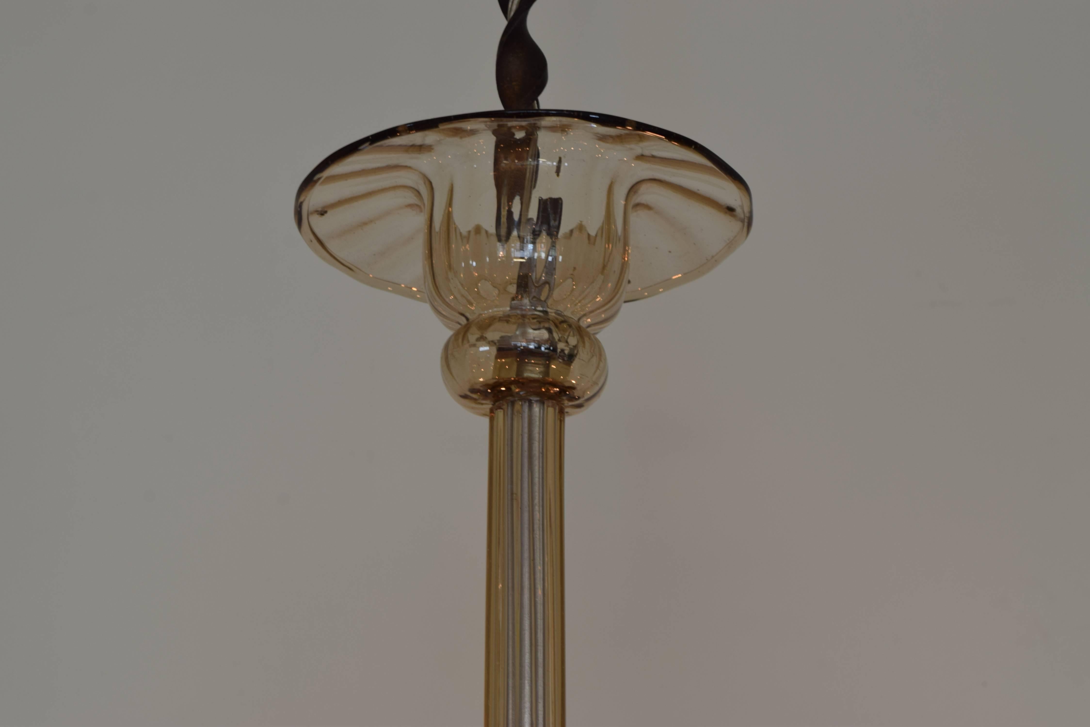 Art Deco Italian Murano Glass Six-Light Chandelier, Second Quarter of the 20th Century