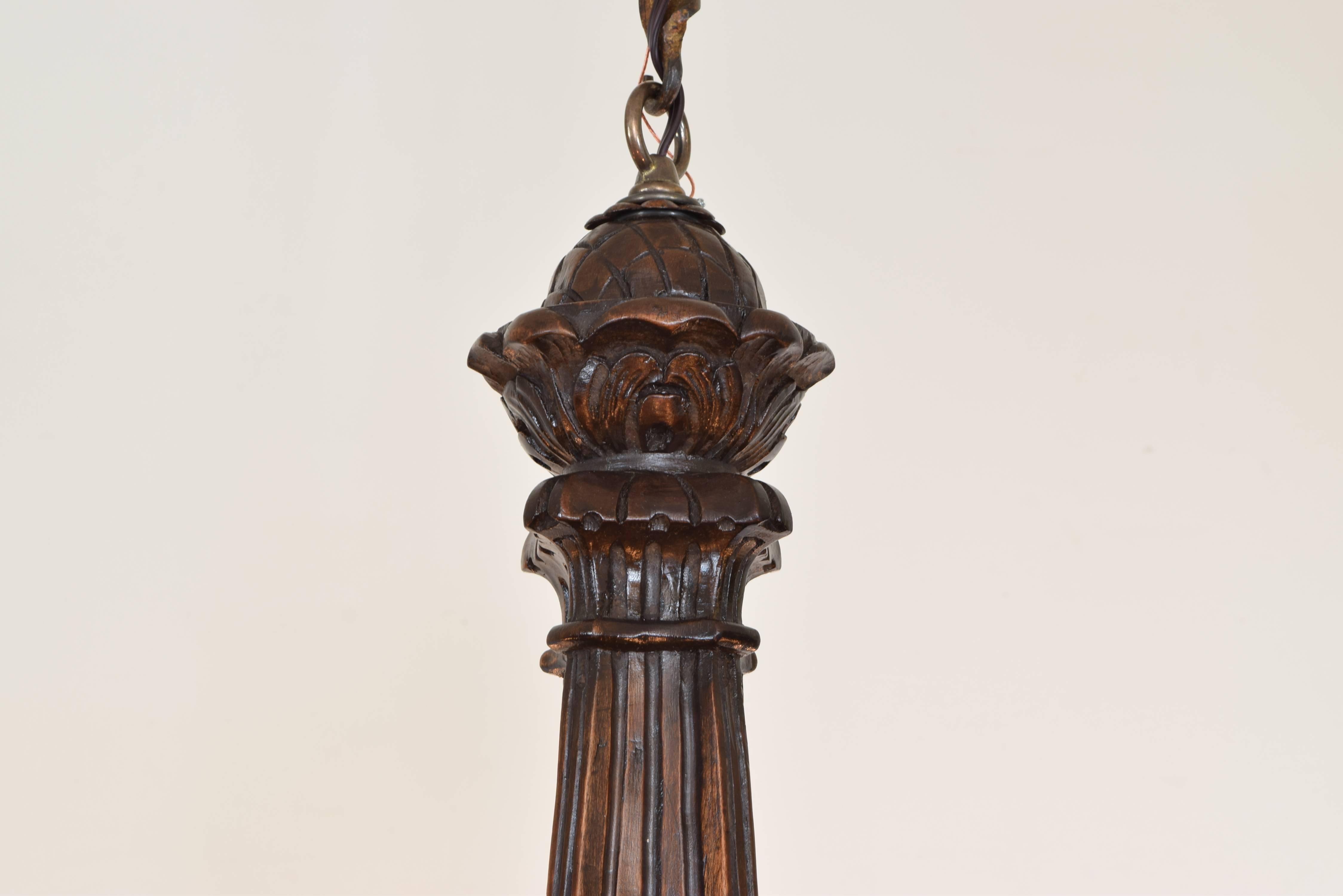 Italian Walnut and Painted Metal Eight-Light Chandelier, Early 20th Century In Excellent Condition In Atlanta, GA