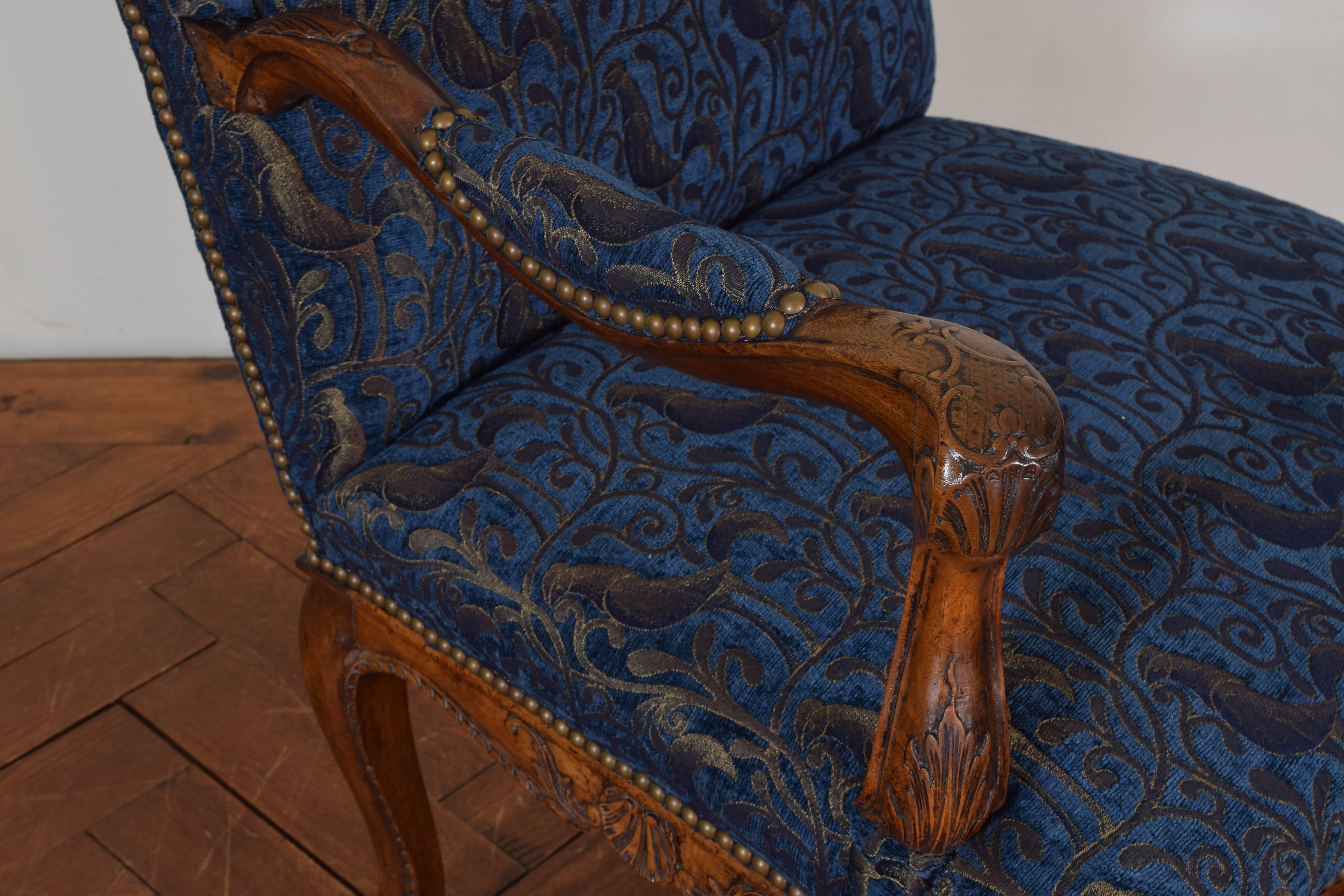 Regency French Regence Period Walnut and Upholstered Fauteuil, Early 18th Century
