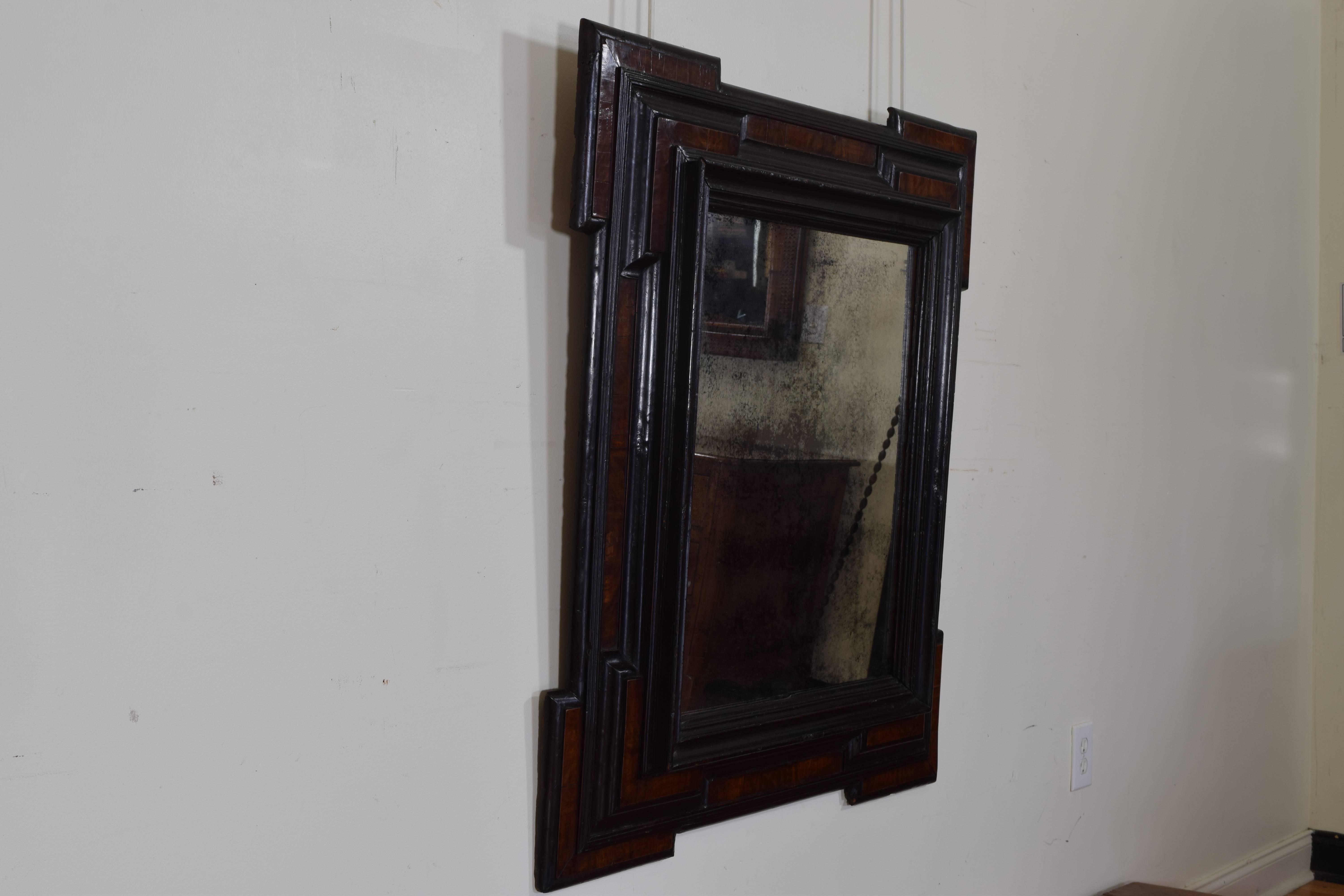 Large Italian Baroque Period Walnut and Ebonized Wall Mirror, 17th Century In Good Condition In Atlanta, GA