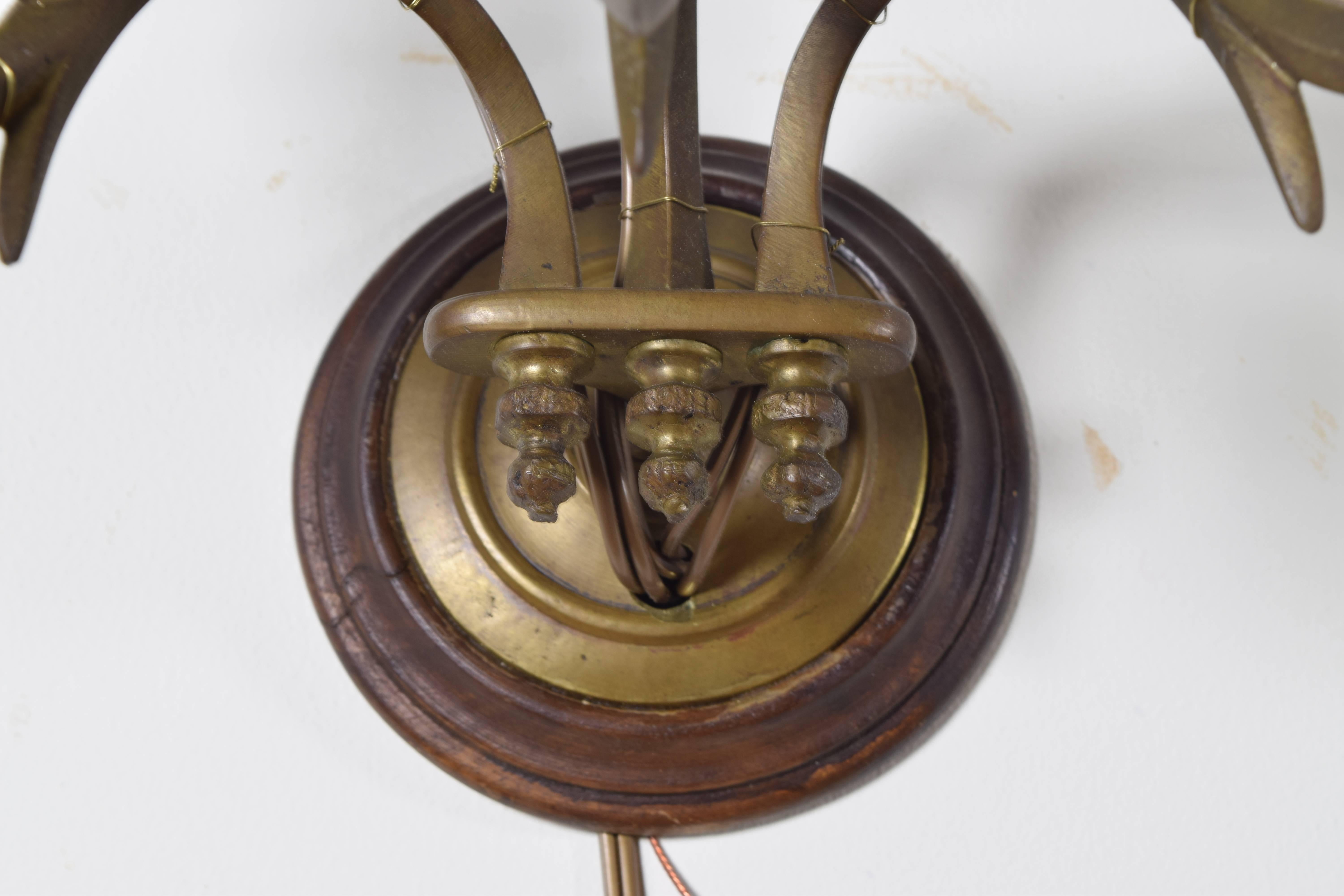 Neoclassical Pair of Italian Brass Three-Arm Wall Sconces, Early 20th Century