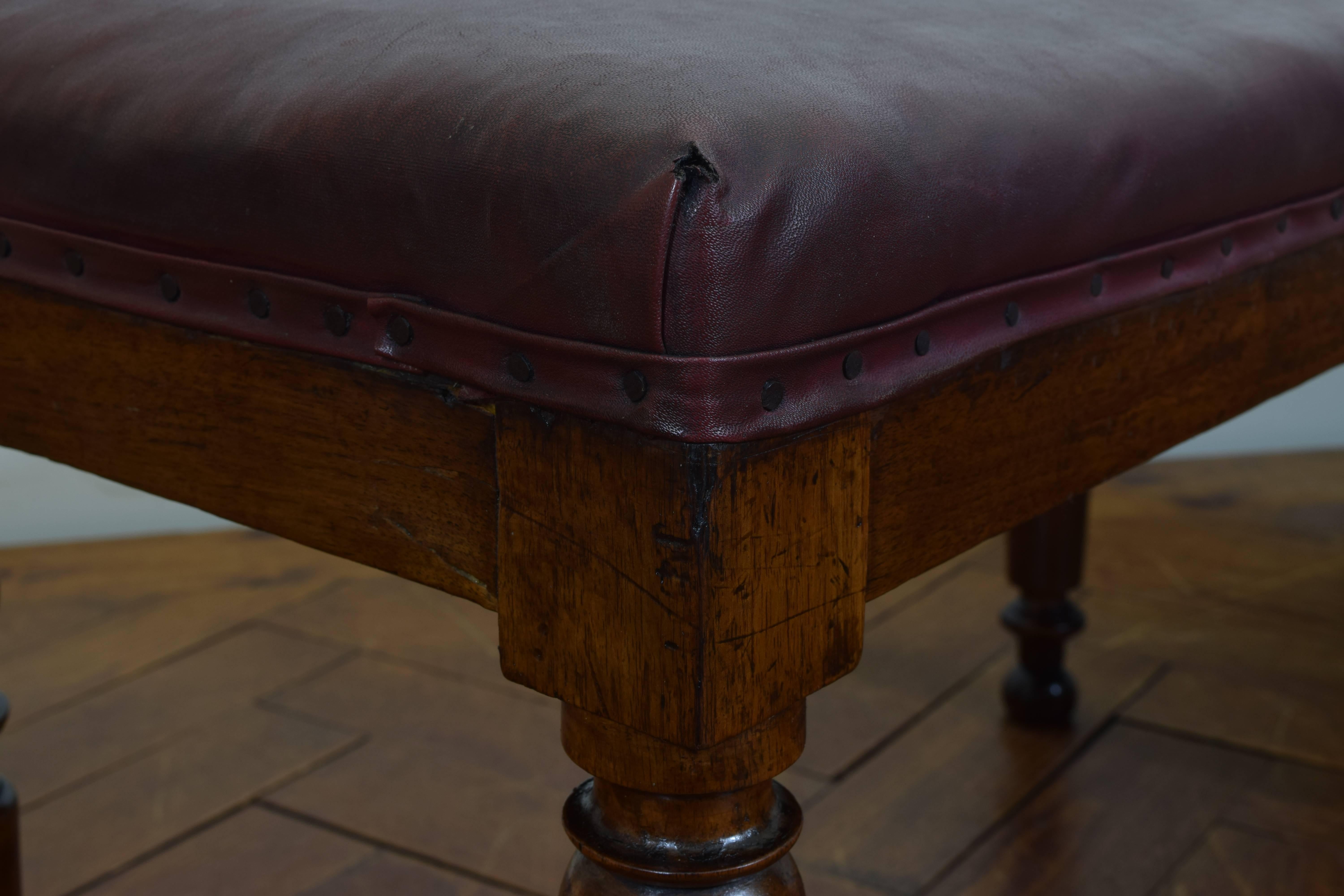 French Louis Philippe Turned Walnut and Upholstered Bench, Mid-19th Century 1
