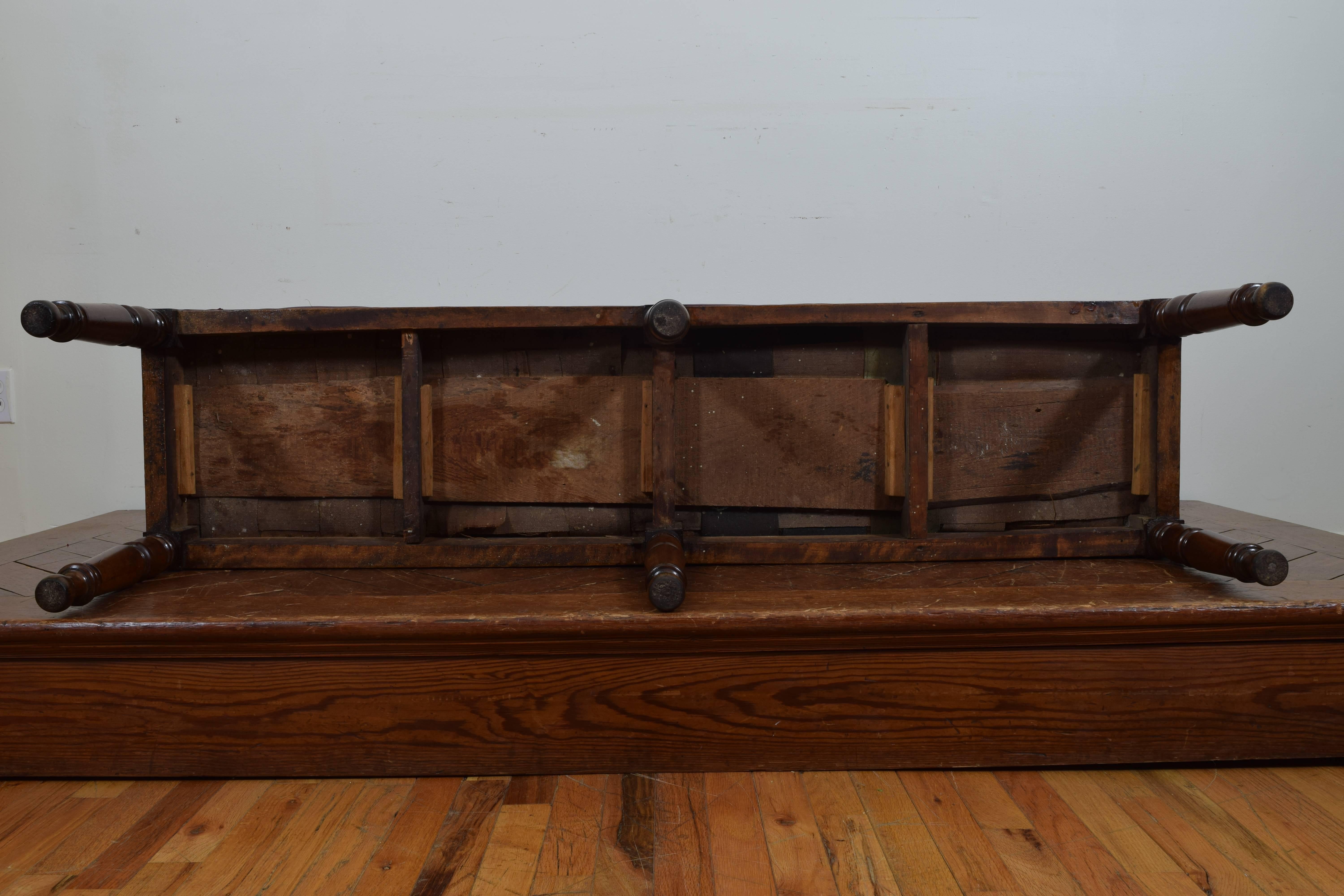 French Louis Philippe Turned Walnut and Upholstered Bench, Mid-19th Century 4
