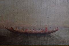 French Oil on Board in a Period Giltwood Frame Depicting a Rowing Ship, Signed