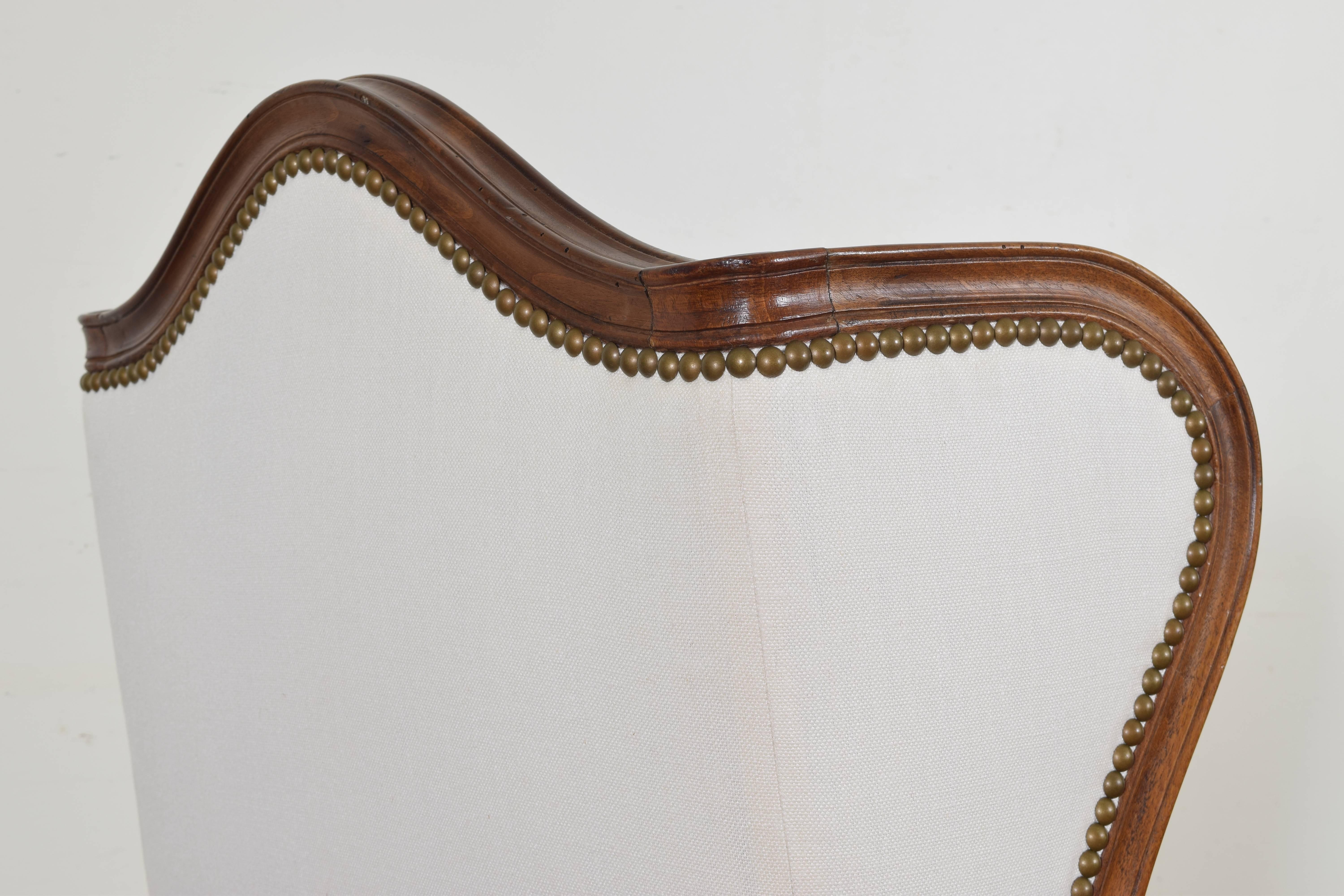 Spanish Rococo Style Walnut, Leather, and Linen Upholstered Bergère 6