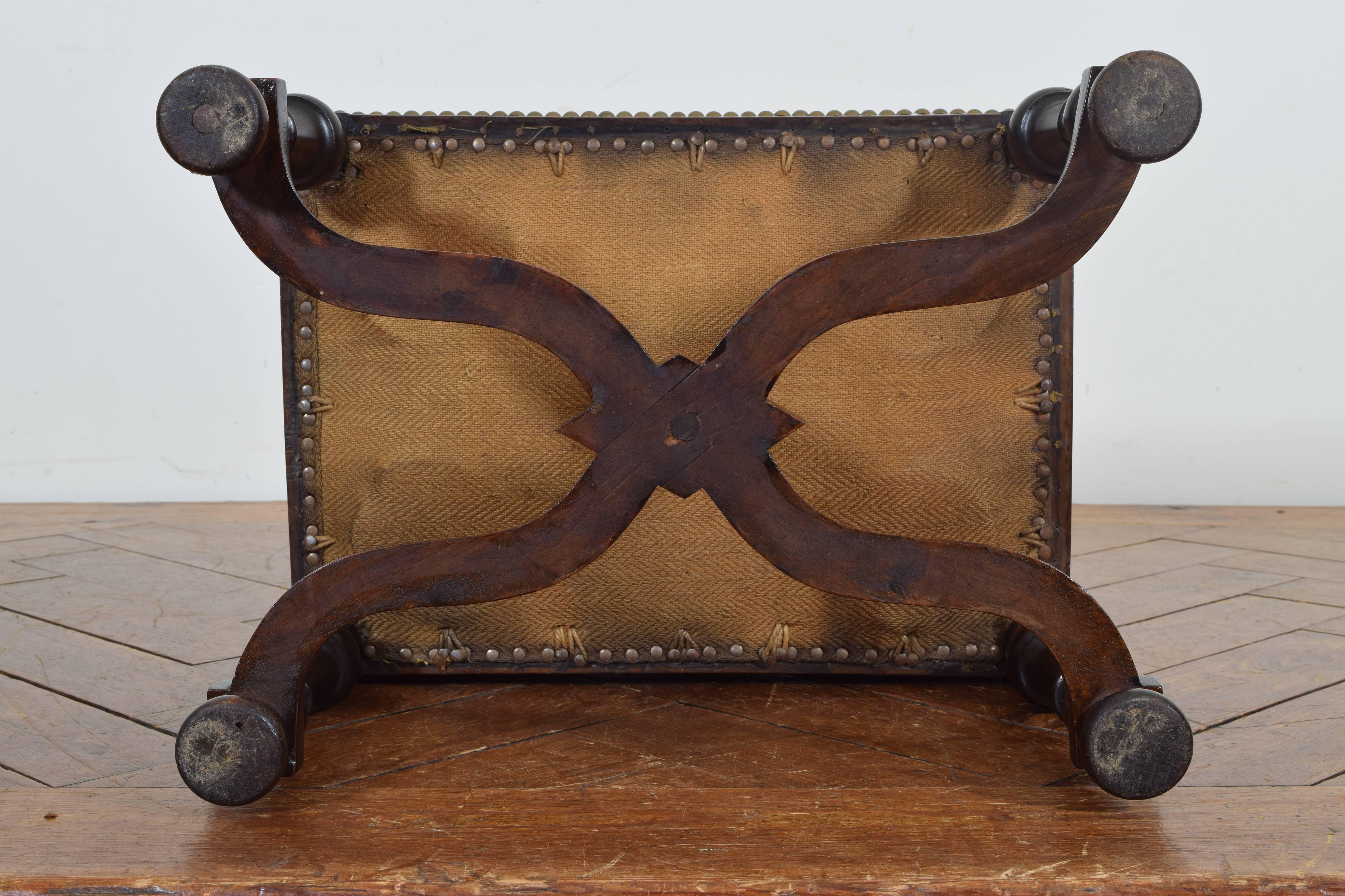 French Louis XIII Style Turned Walnut and Upholstered Bench 4