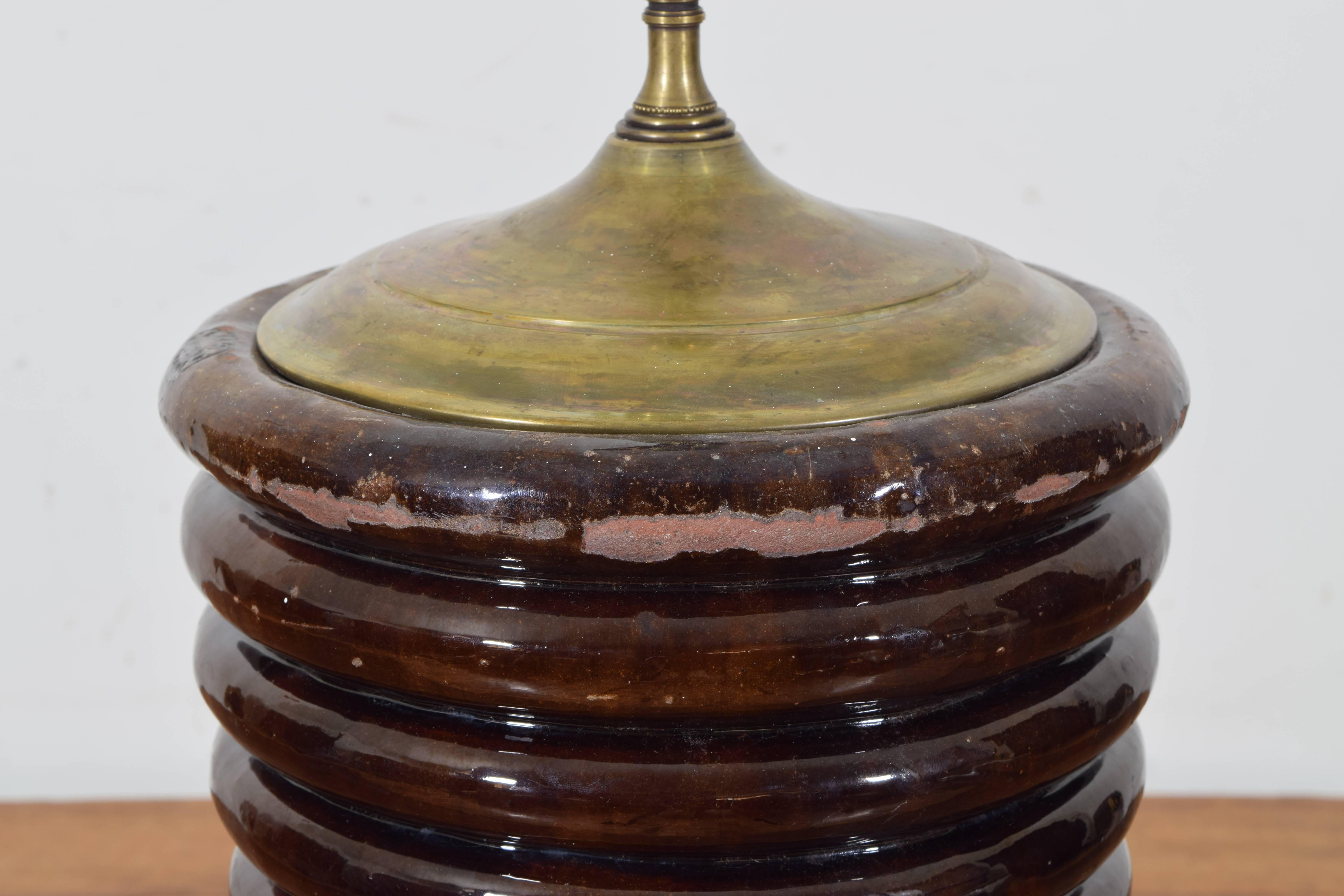 19th Century Italian, Large Glazed Terracotta Decorative Vase Mounted as a Table Lamp