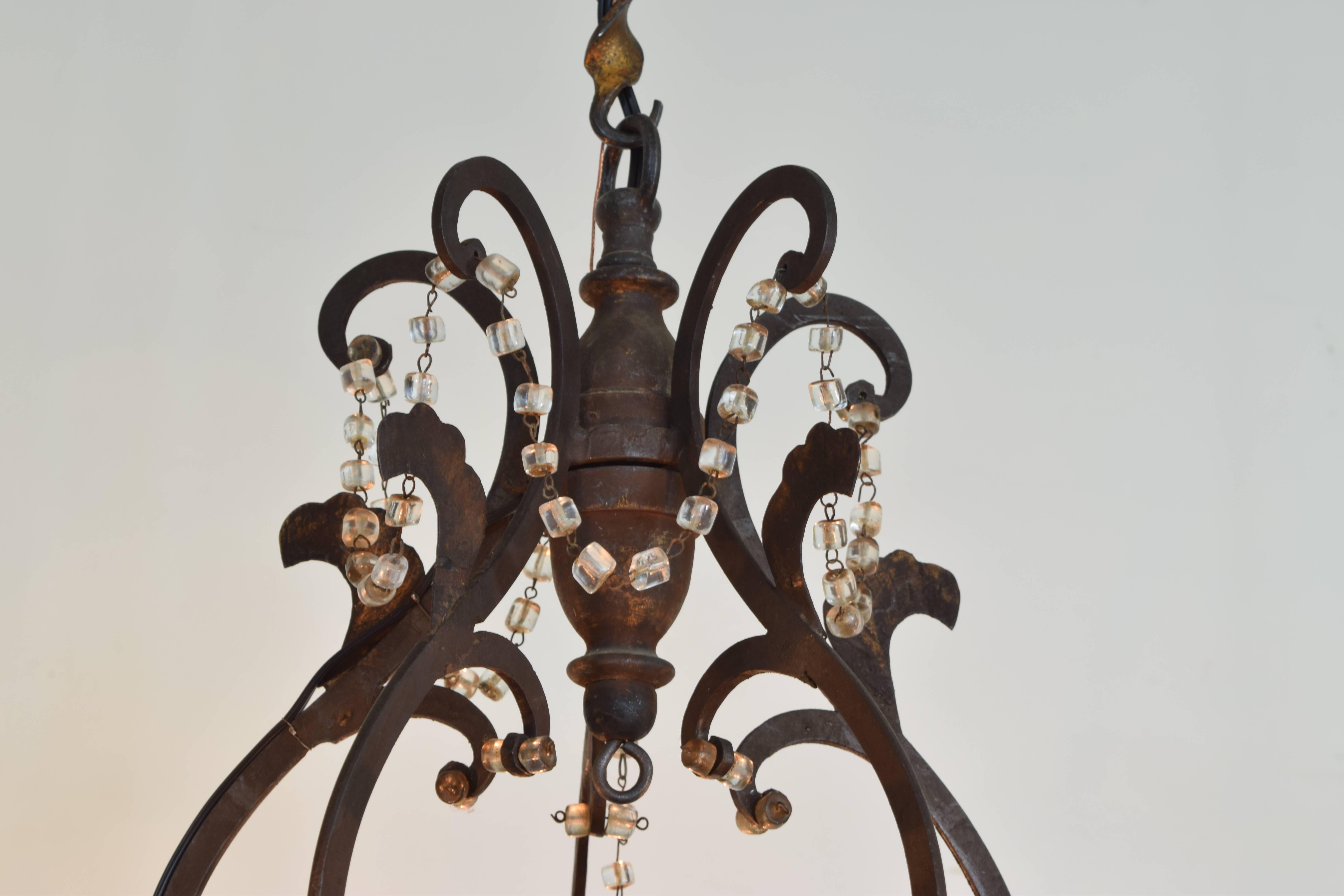 Italian Wrought and Gilt Iron Five-Light Chandelier, 19th Century In Excellent Condition In Atlanta, GA