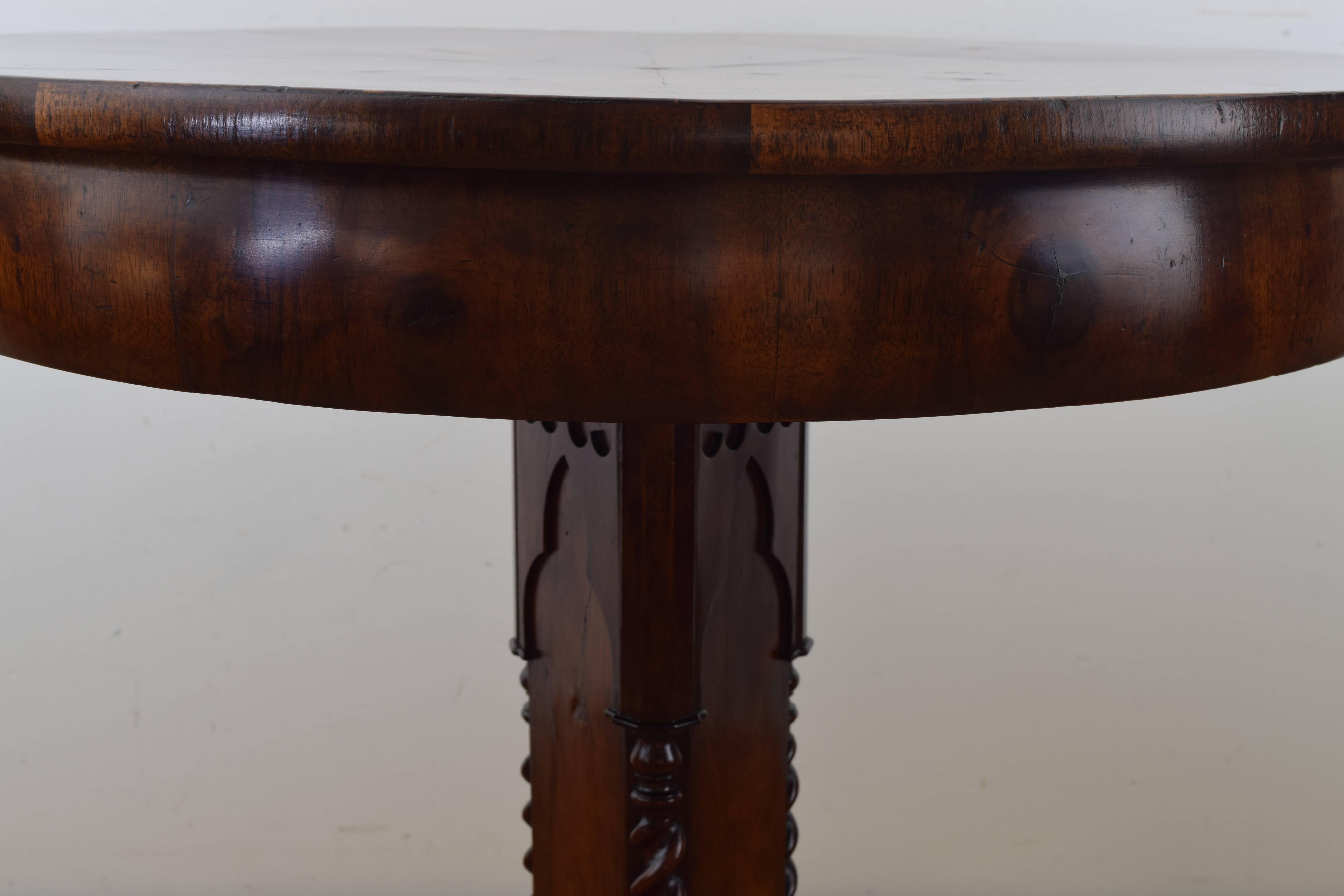 Italian Gothic Revival Carved Mahogany and Inlaid Center Table, Mid-19th Century 1