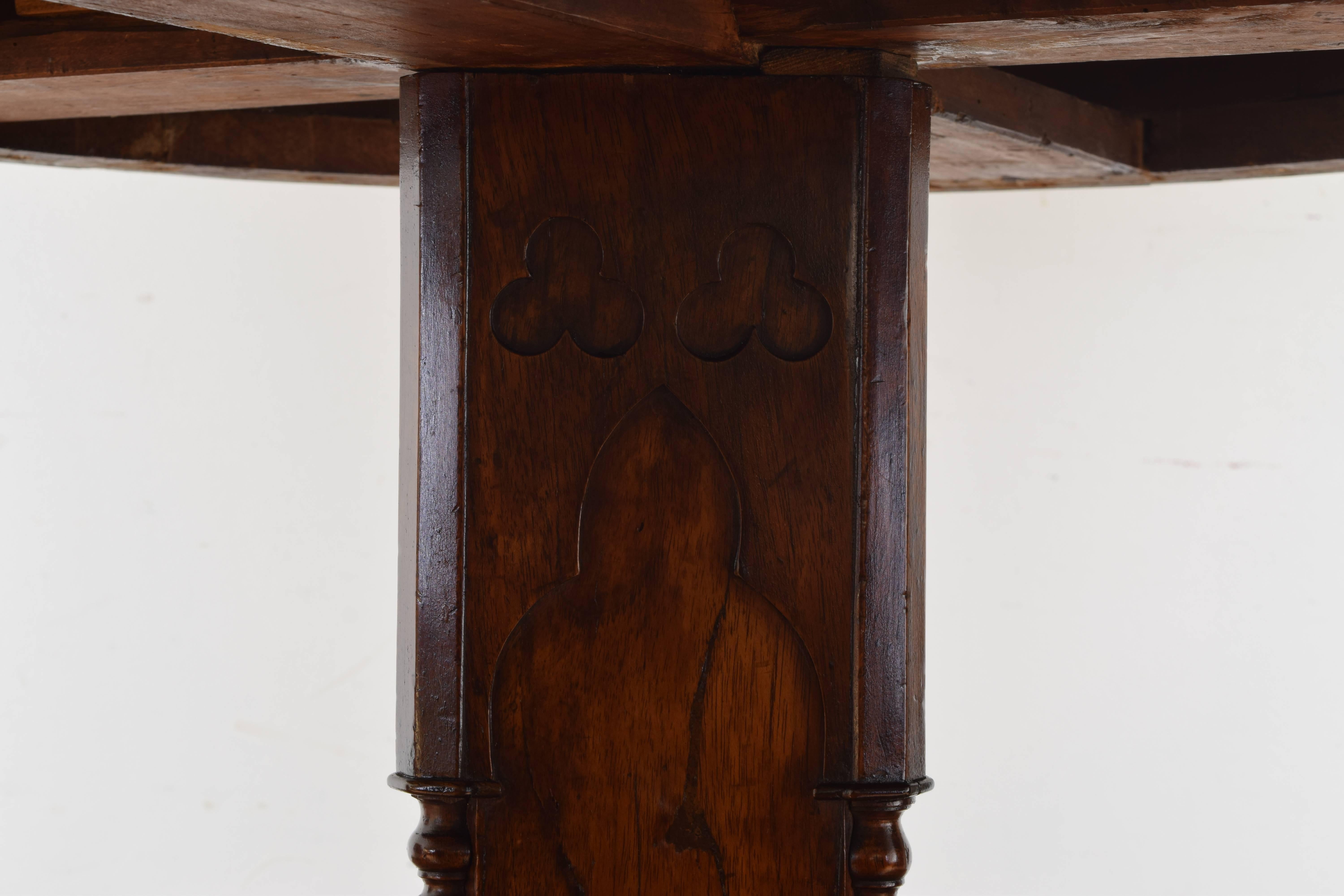 Italian Gothic Revival Carved Mahogany and Inlaid Center Table, Mid-19th Century 2