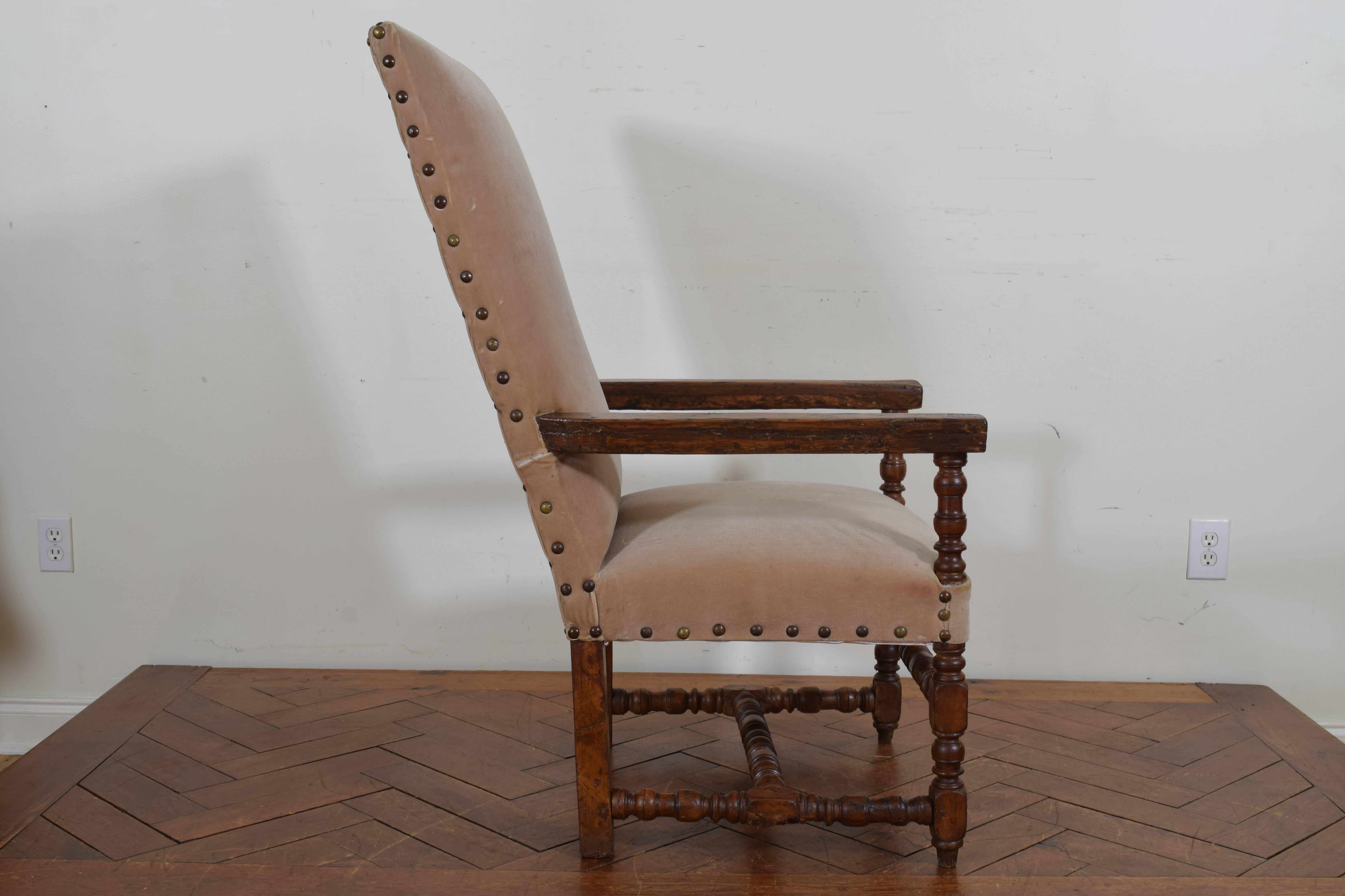 Louis XIII French Walnut and Upholstered Fauteuil, 18th Century