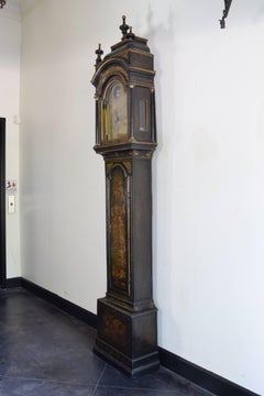 George II Period Chinoiserie Black Lacquer Longcase Clock, Mid-18th Century
