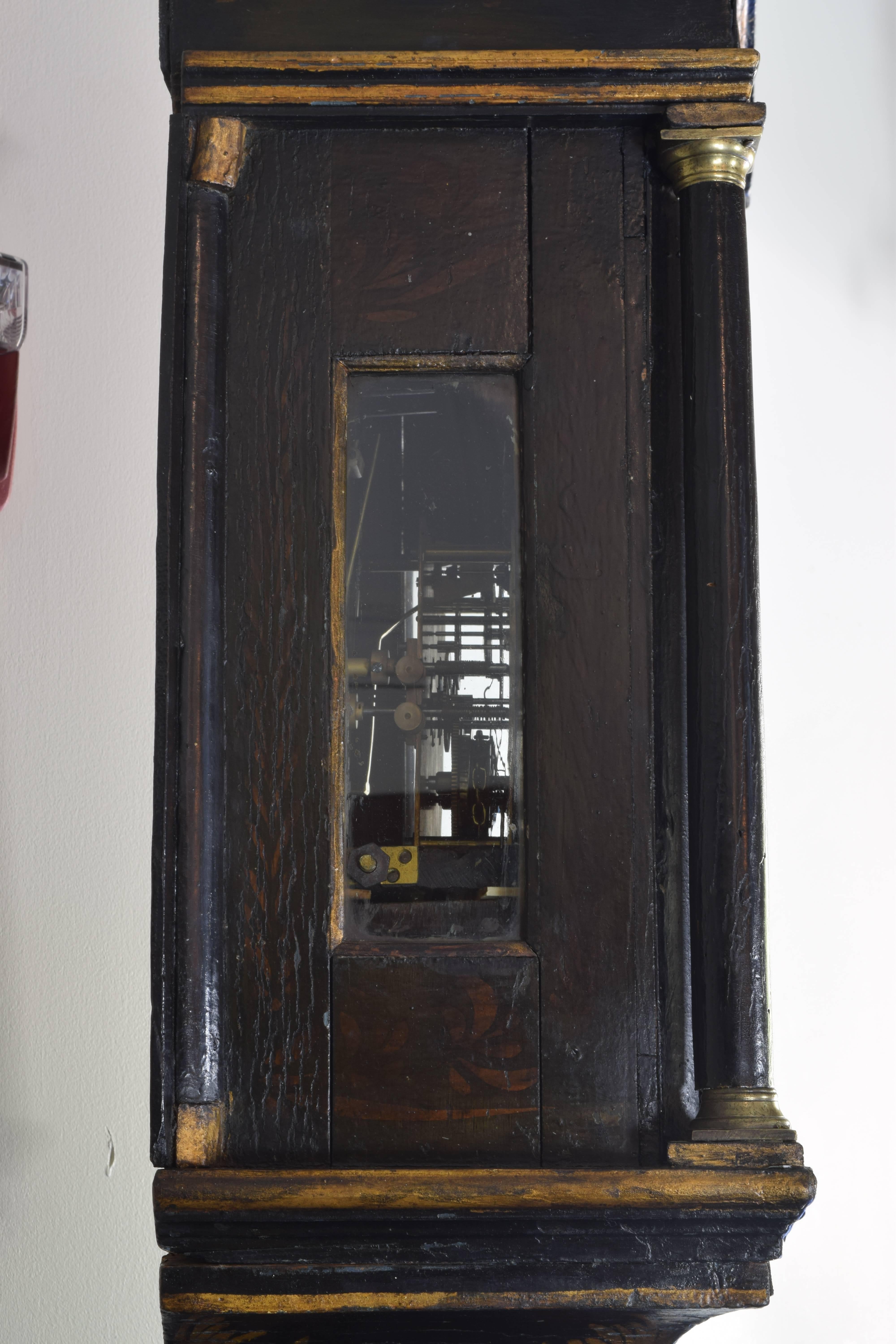 George II Period Chinoiserie Black Lacquer Longcase Clock, Mid-18th Century 4