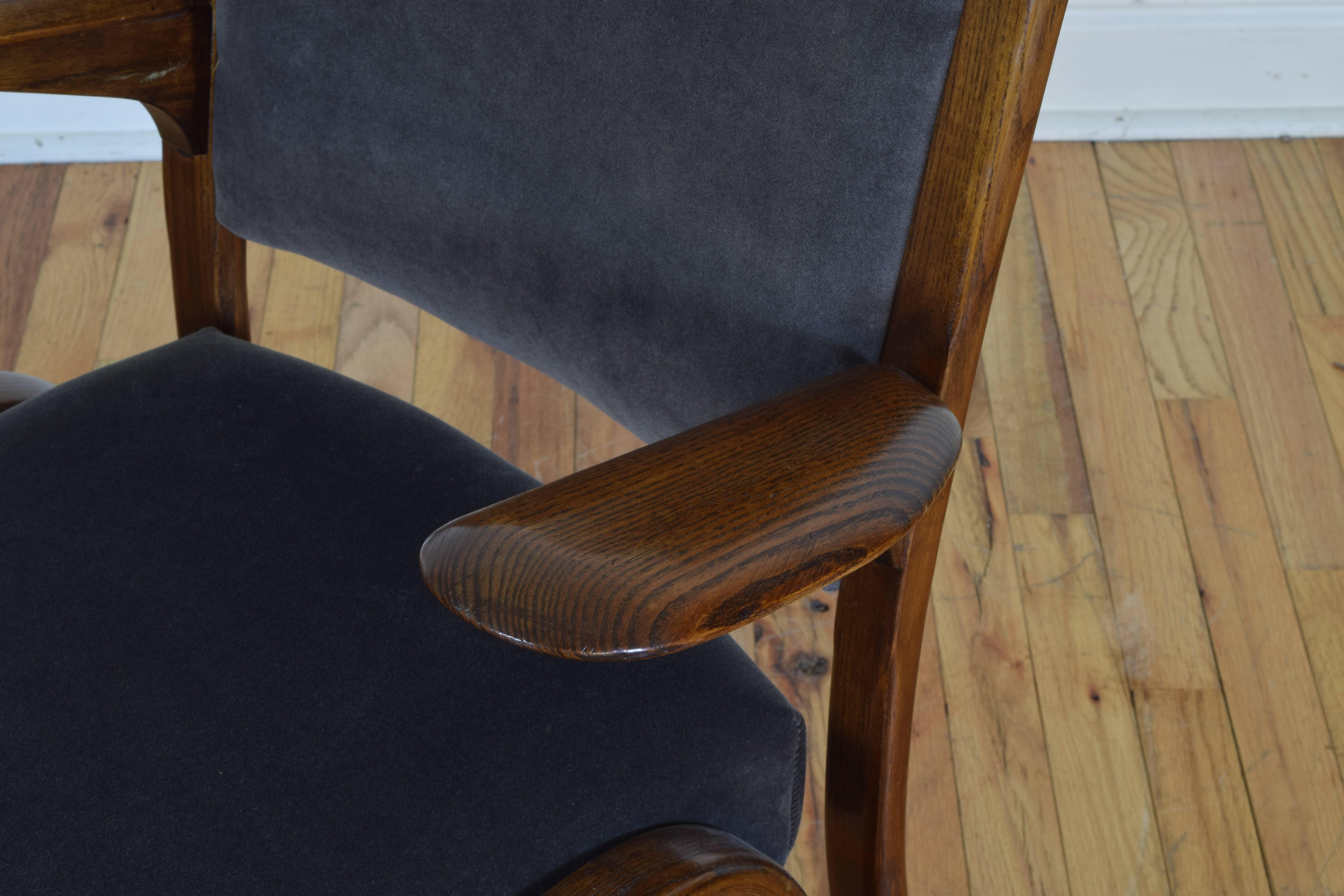 French Midcentury Oak Armchair Upholstered in Grey Velvet 2