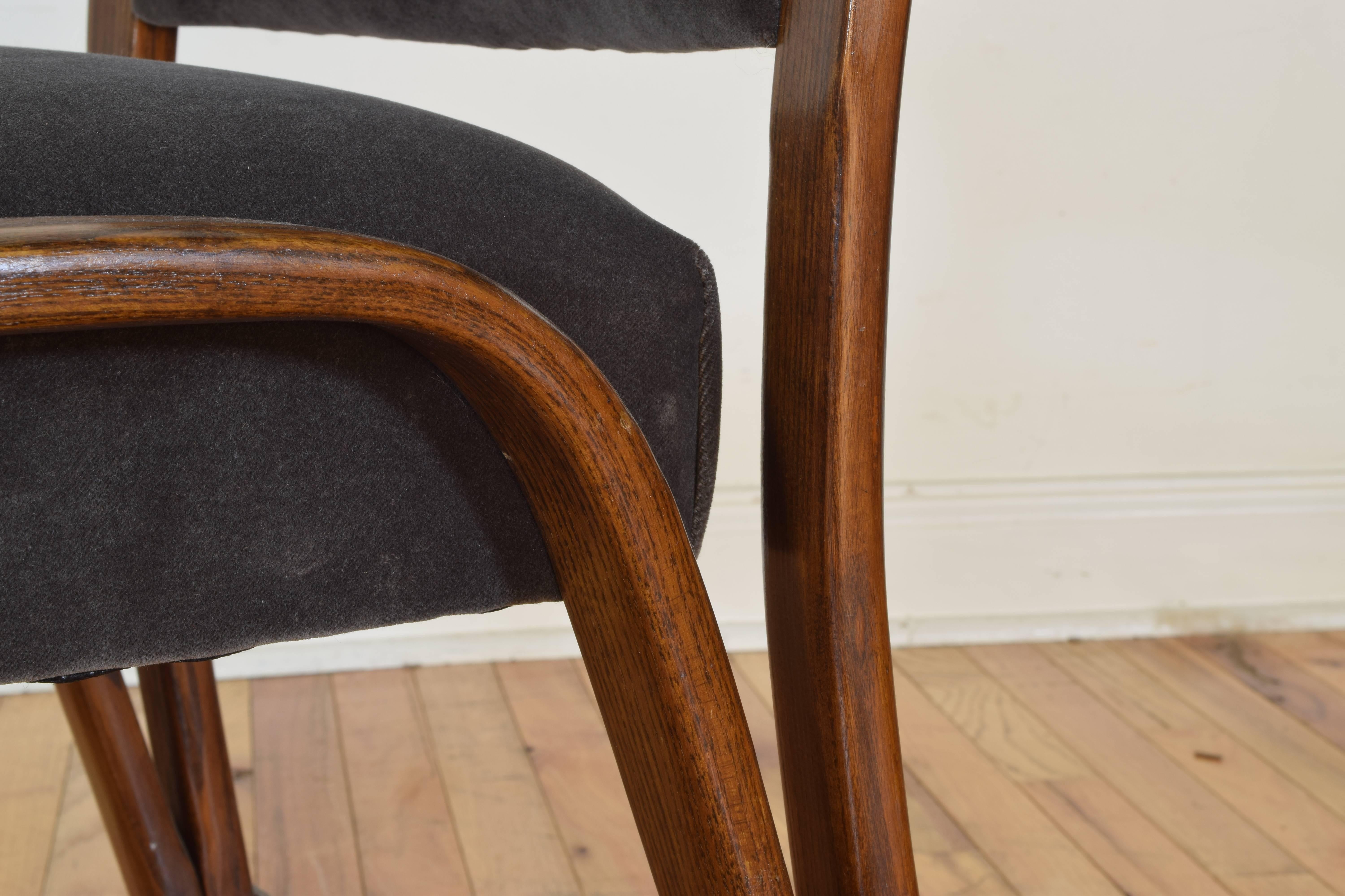 French Midcentury Oak Armchair Upholstered in Grey Velvet 4