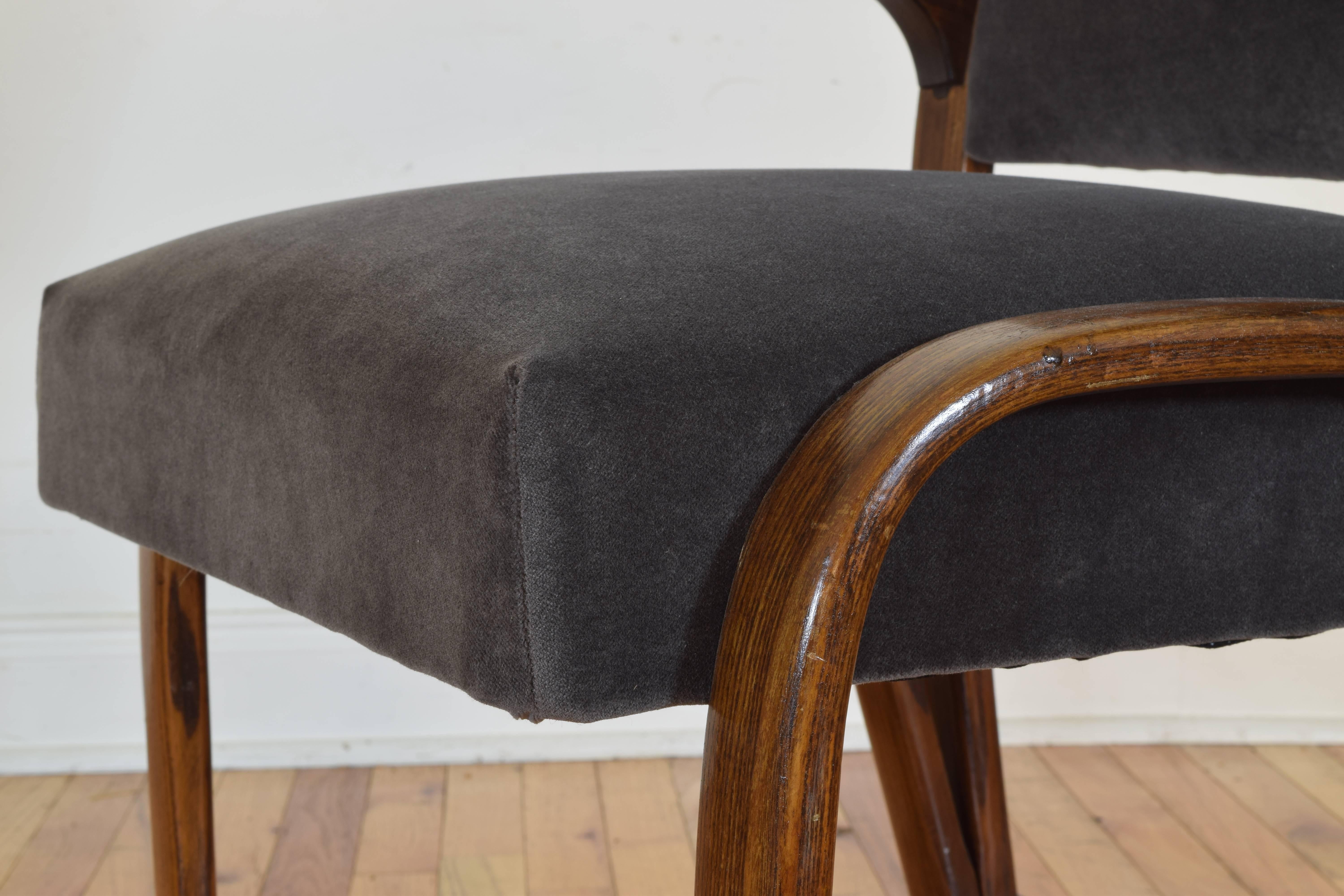 French Midcentury Oak Armchair Upholstered in Grey Velvet 3