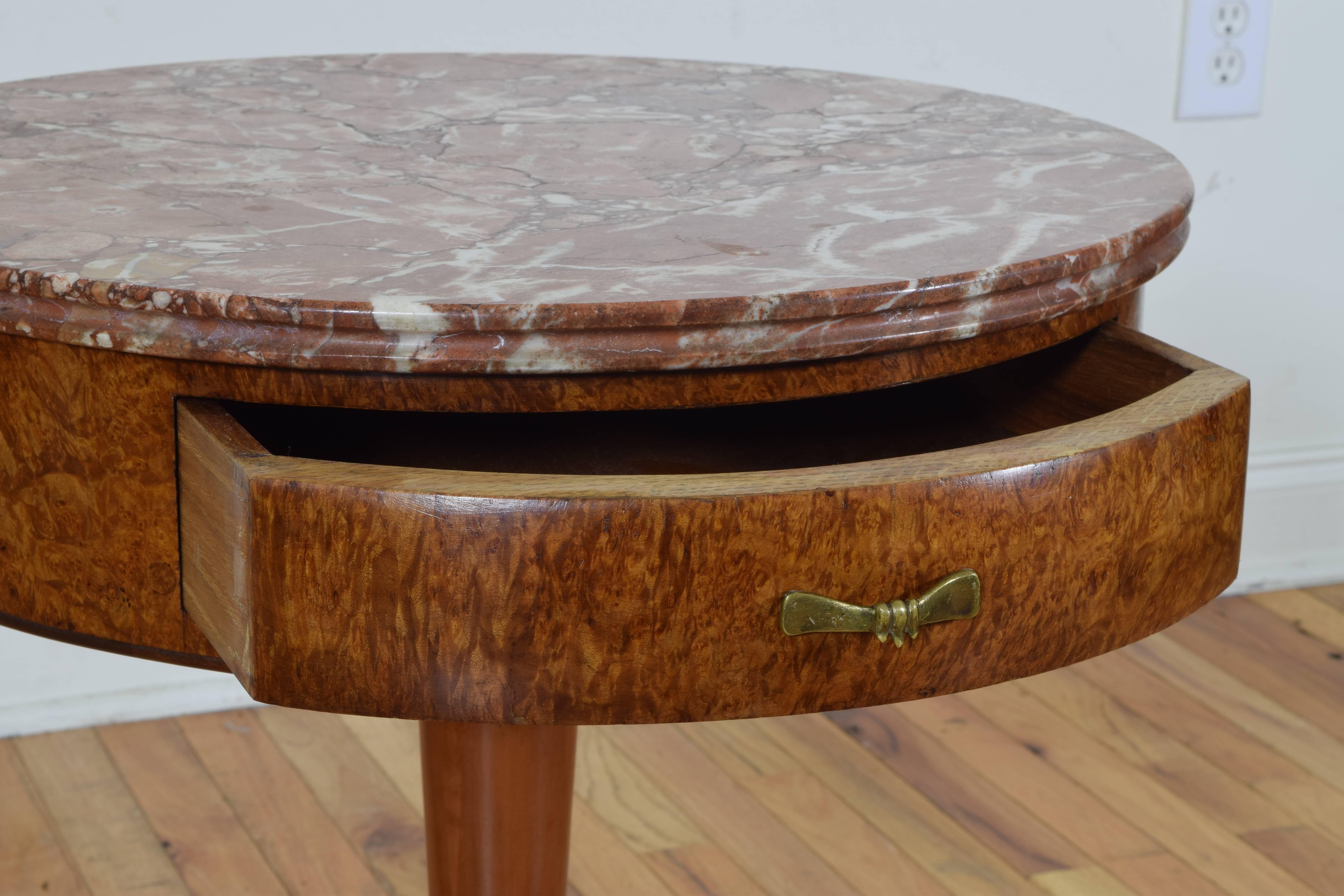Osvaldo Borsani Side Table in Burl Walnut and Brass with Marble Top, circa 1950 In Excellent Condition In Atlanta, GA