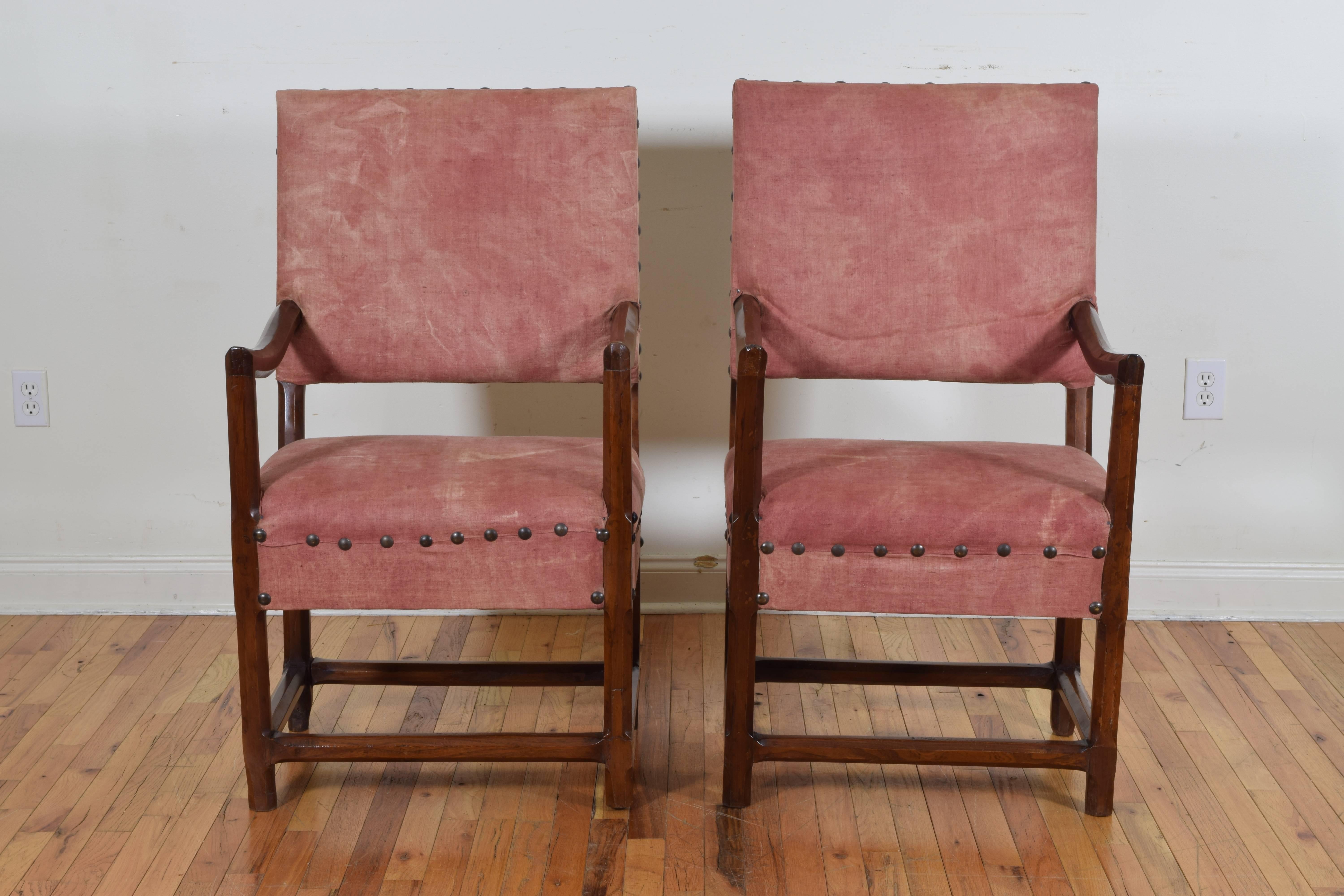 Pair Spanish Walnut Louis XIV Period Armchairs, Possibly Majorca, 18th Century In Excellent Condition In Atlanta, GA
