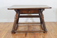 Dutch Late Baroque Walnut and Pine Kitchen Table with Large Sliding Drawer
