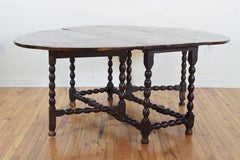 English Georgian Highly Burled Elm, Dark Oak Large Gateleg Table, 18th Century