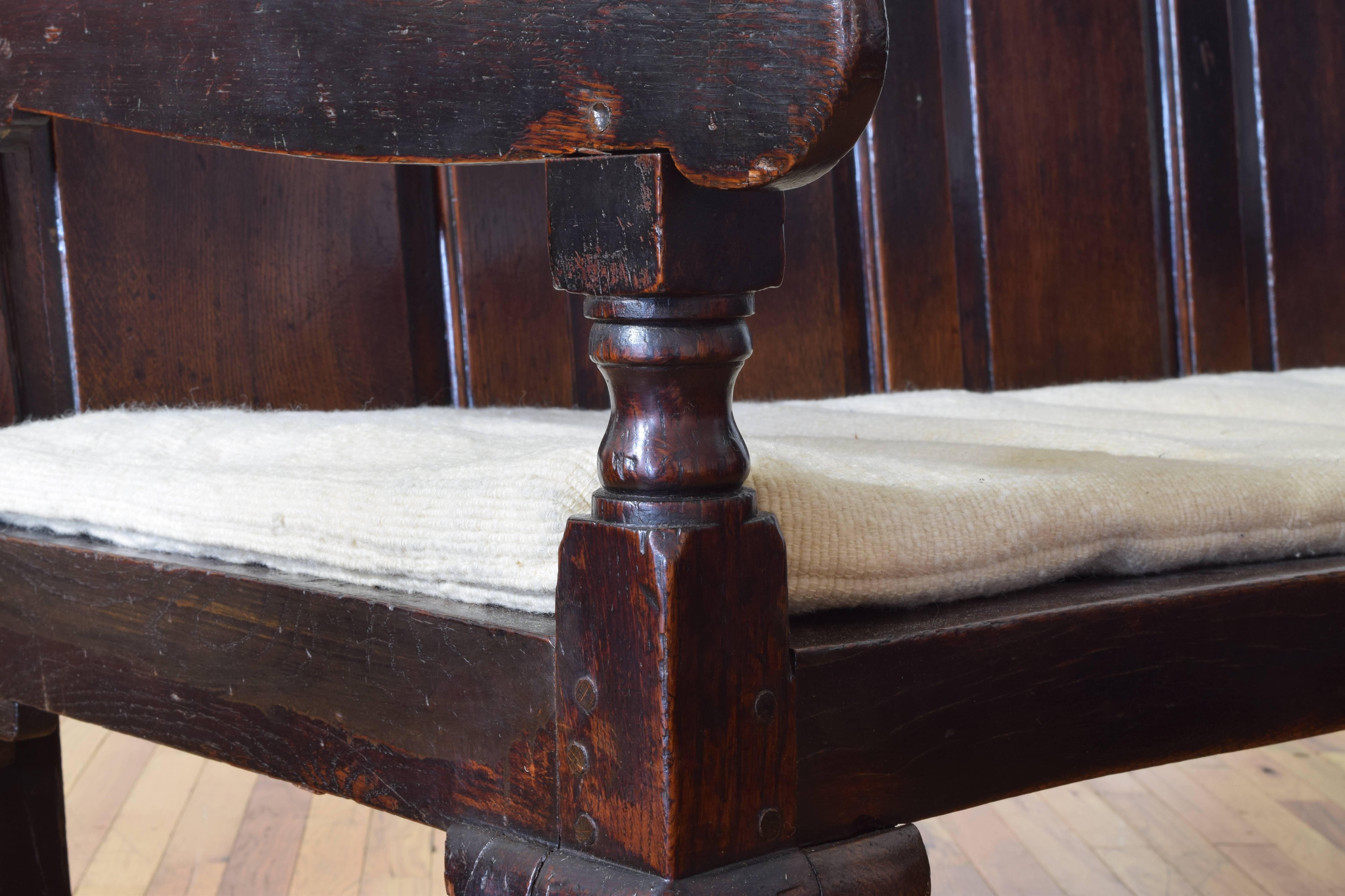English Oak Paneled Back Bench, 18th Century 4