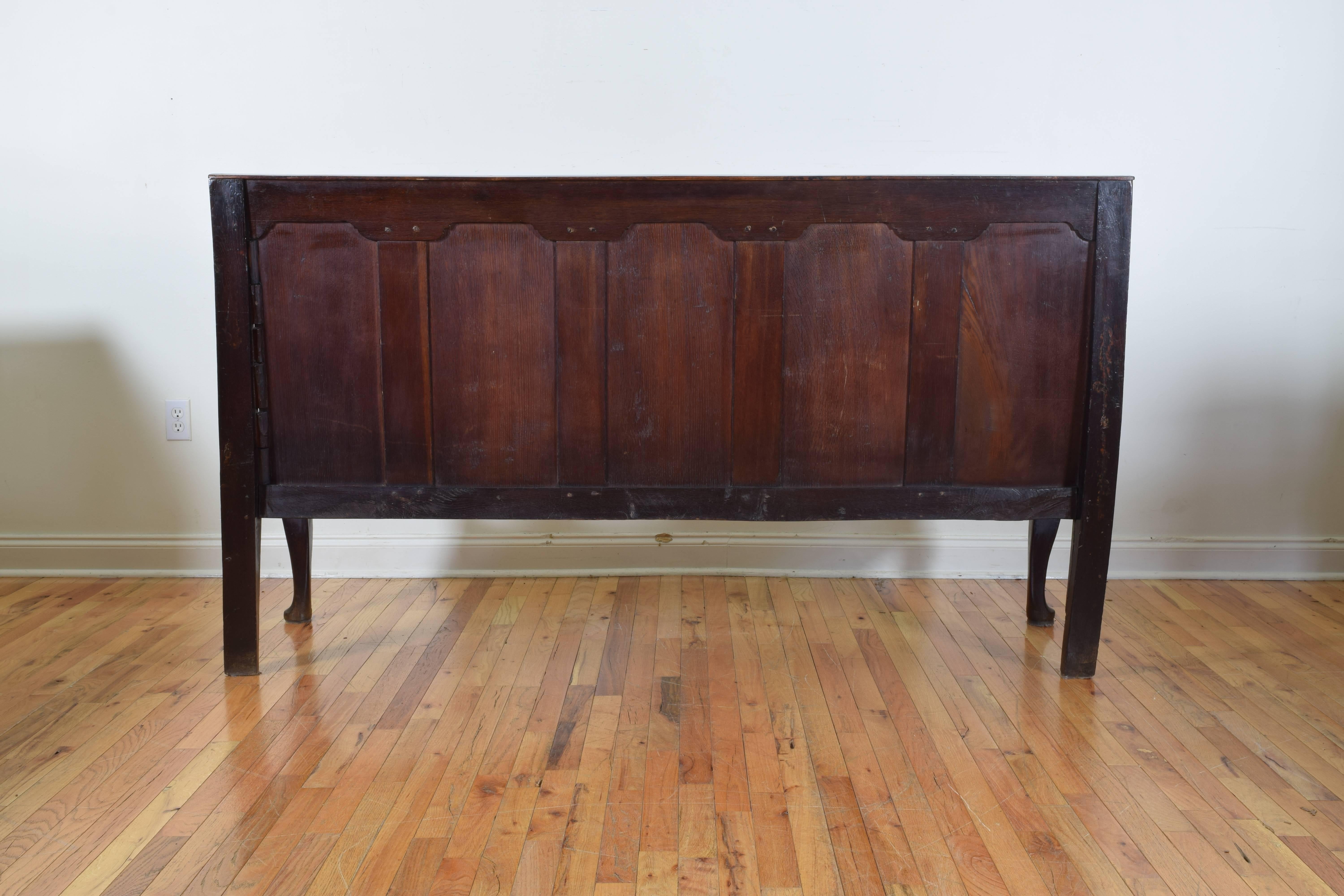 English Oak Paneled Back Bench, 18th Century 1