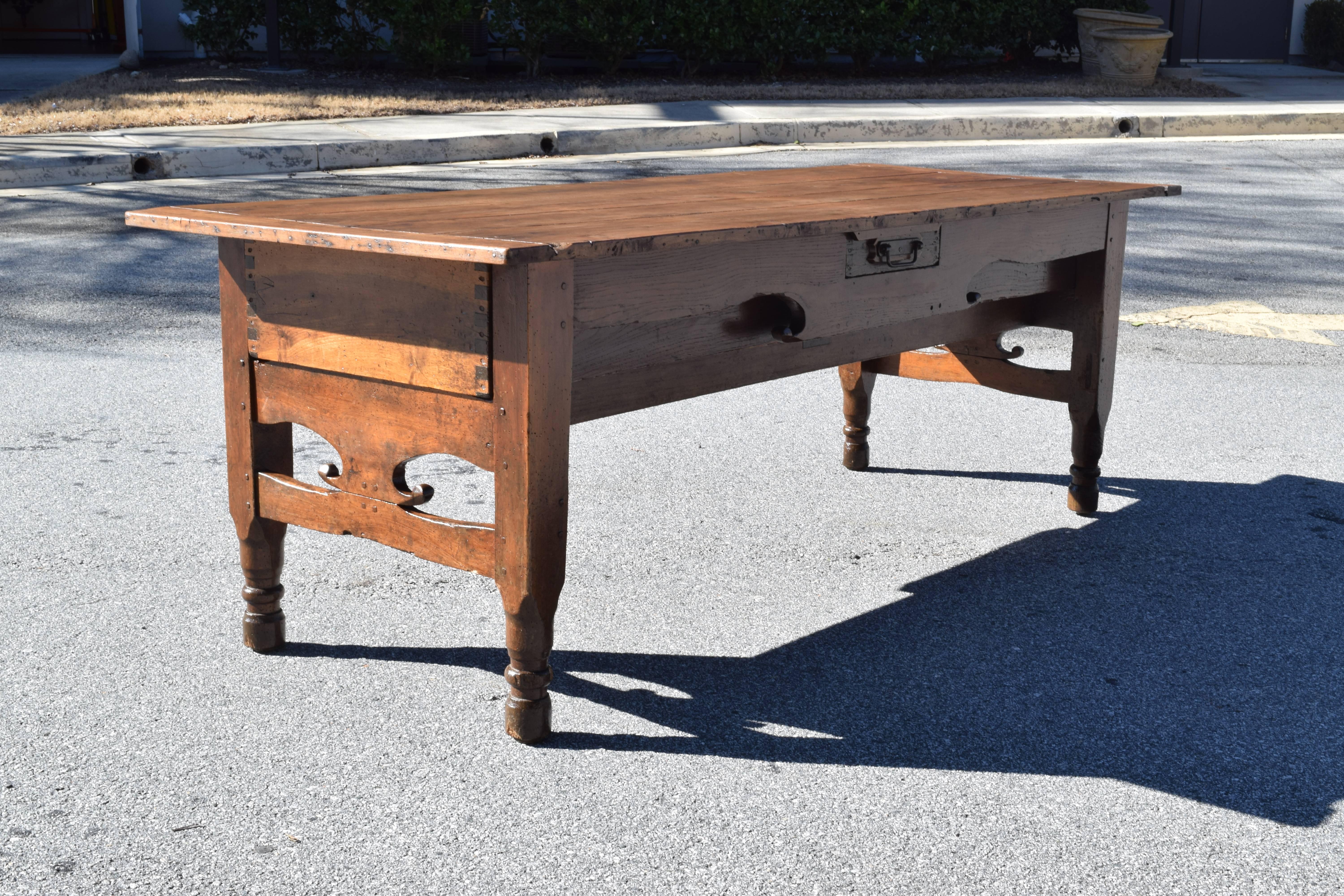 French Louis Philippe Walnut and Pinewood Kitchen Work Table, 19th Century 5