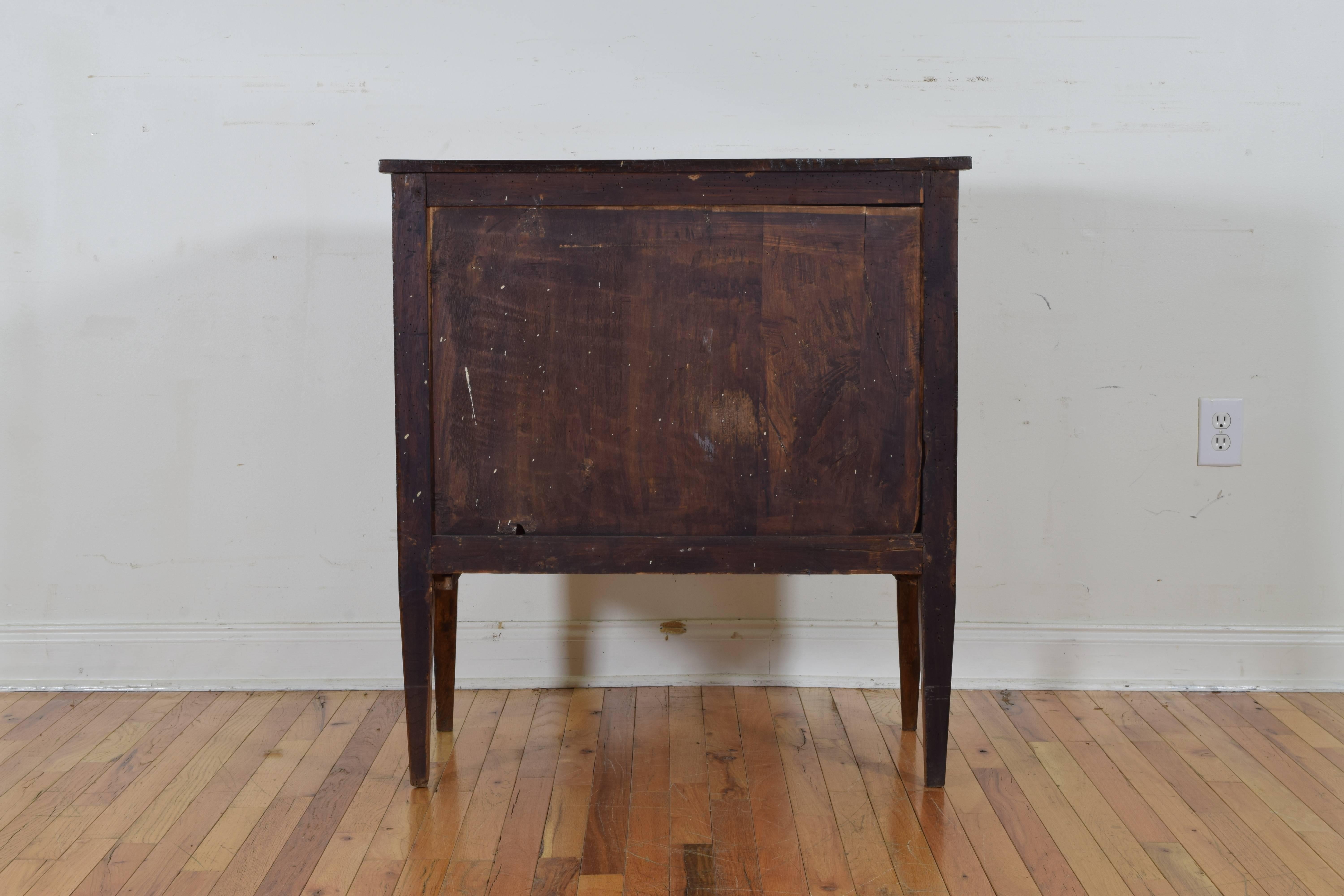 19th Century Italian Neoclassic Light Walnut and Brass Bound Two-Drawer Commode