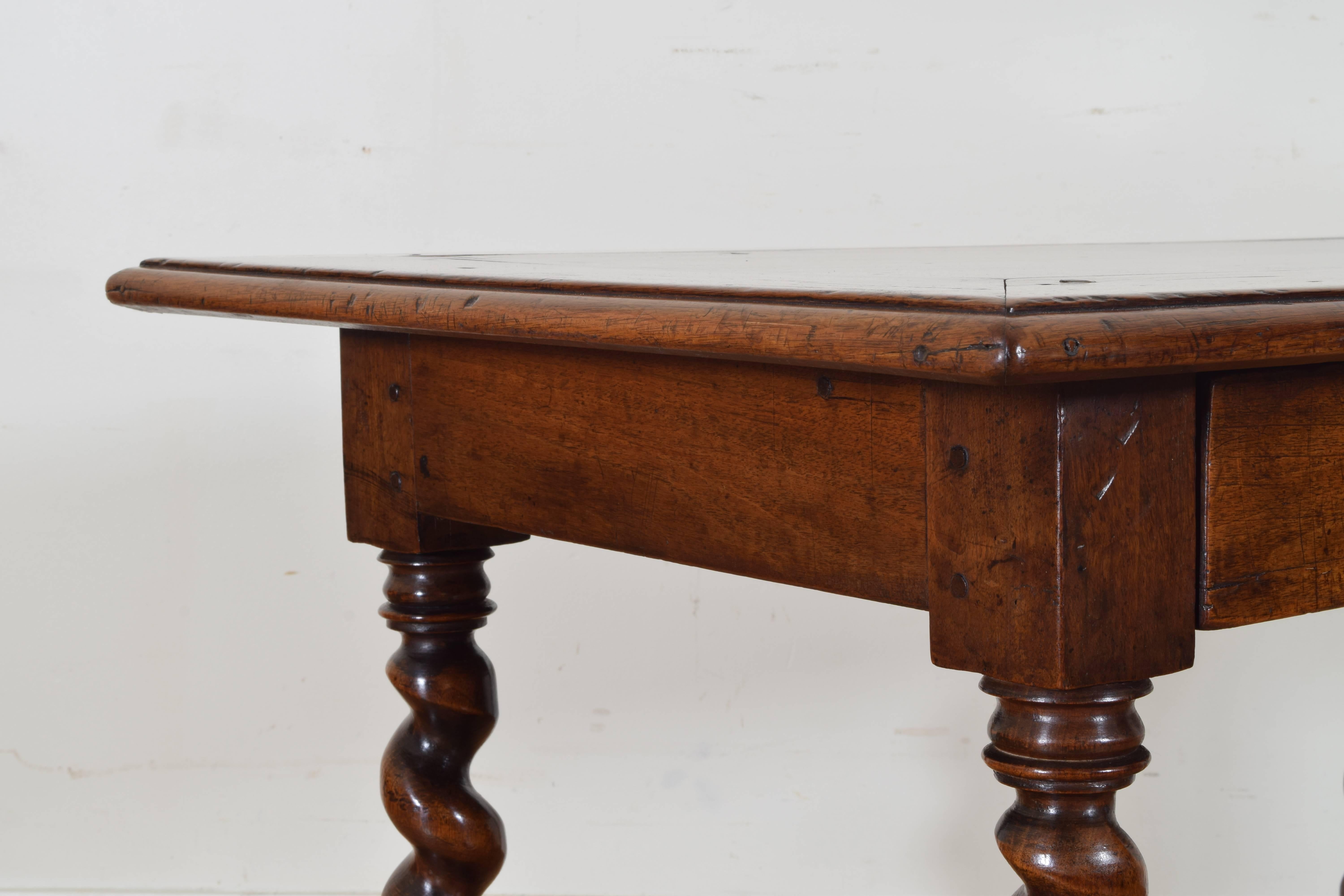 Louis XIII French Late LXIII Period Walnut One-Drawer Table with Spiral Turned Legs