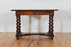 French Late LXIII Period Walnut One-Drawer Table with Spiral Turned Legs