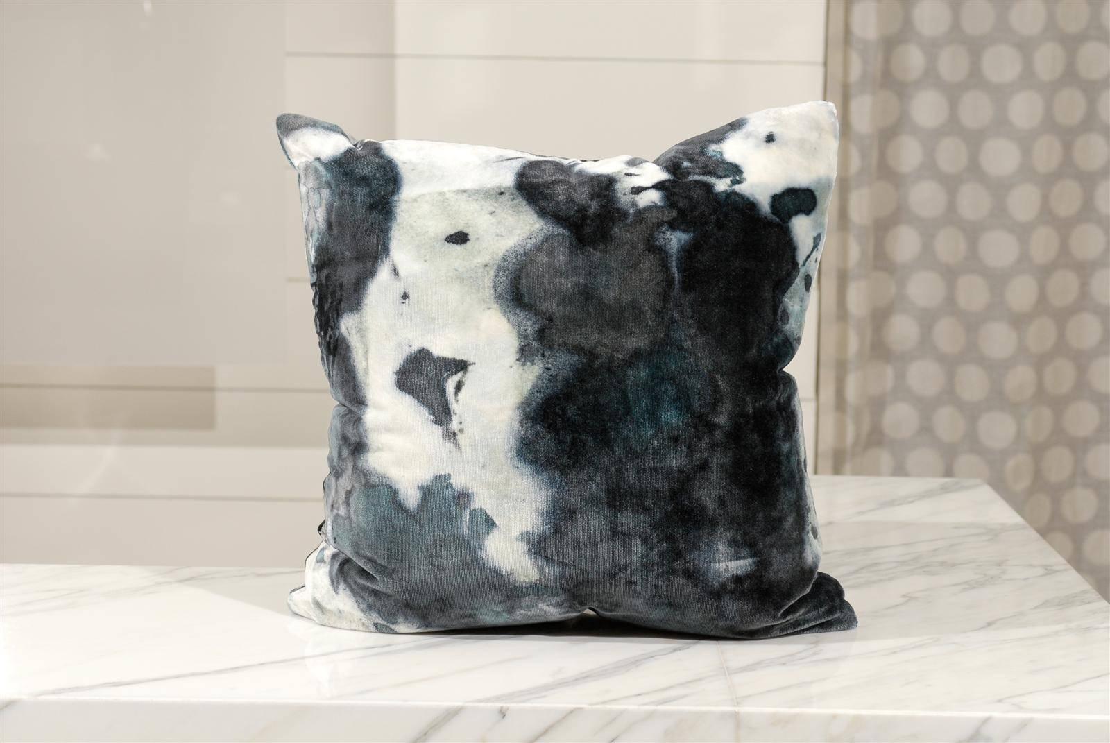 Contemporary Blue Watercolor Pillow For Sale