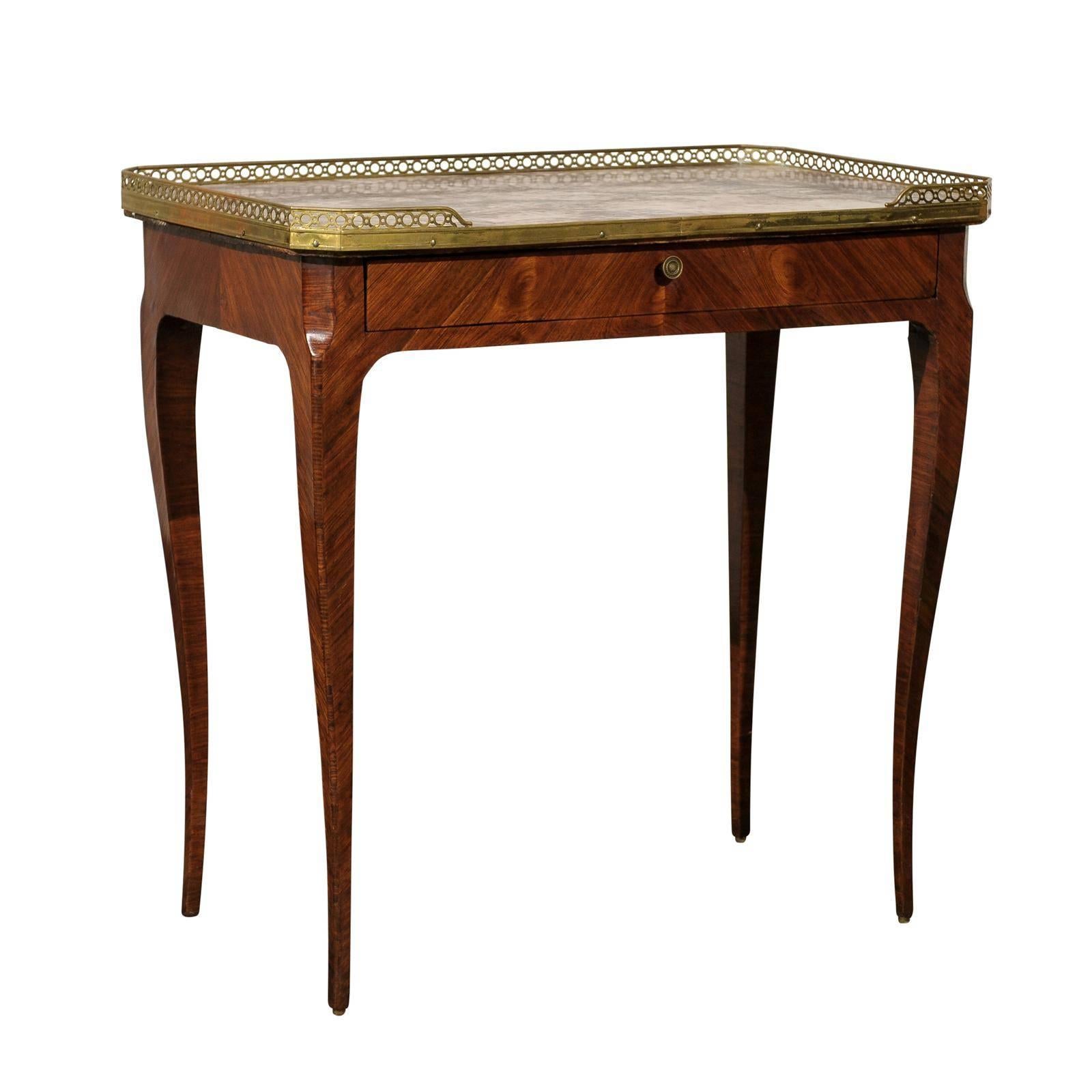 20th Century Louis XV Style Marble-Top Kingswood Table with Brass Gallery