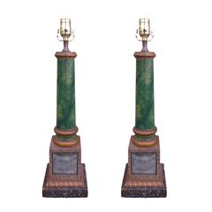 Pair of 1940s Faux Marble Mirrored Lamps