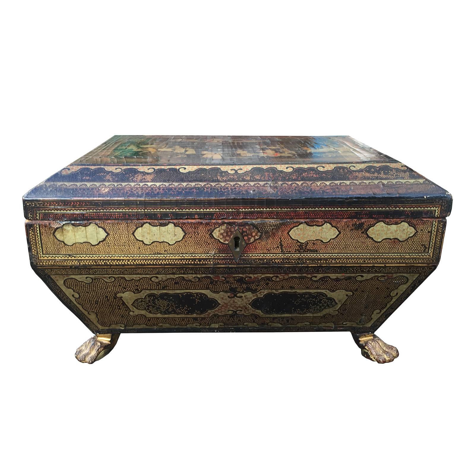 Large 19th Century Chinese Export Lacquered Tea Caddy