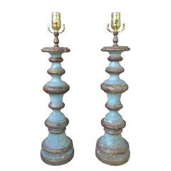 Pair of 20th Century Italian Giltwood Polychrome Lamps