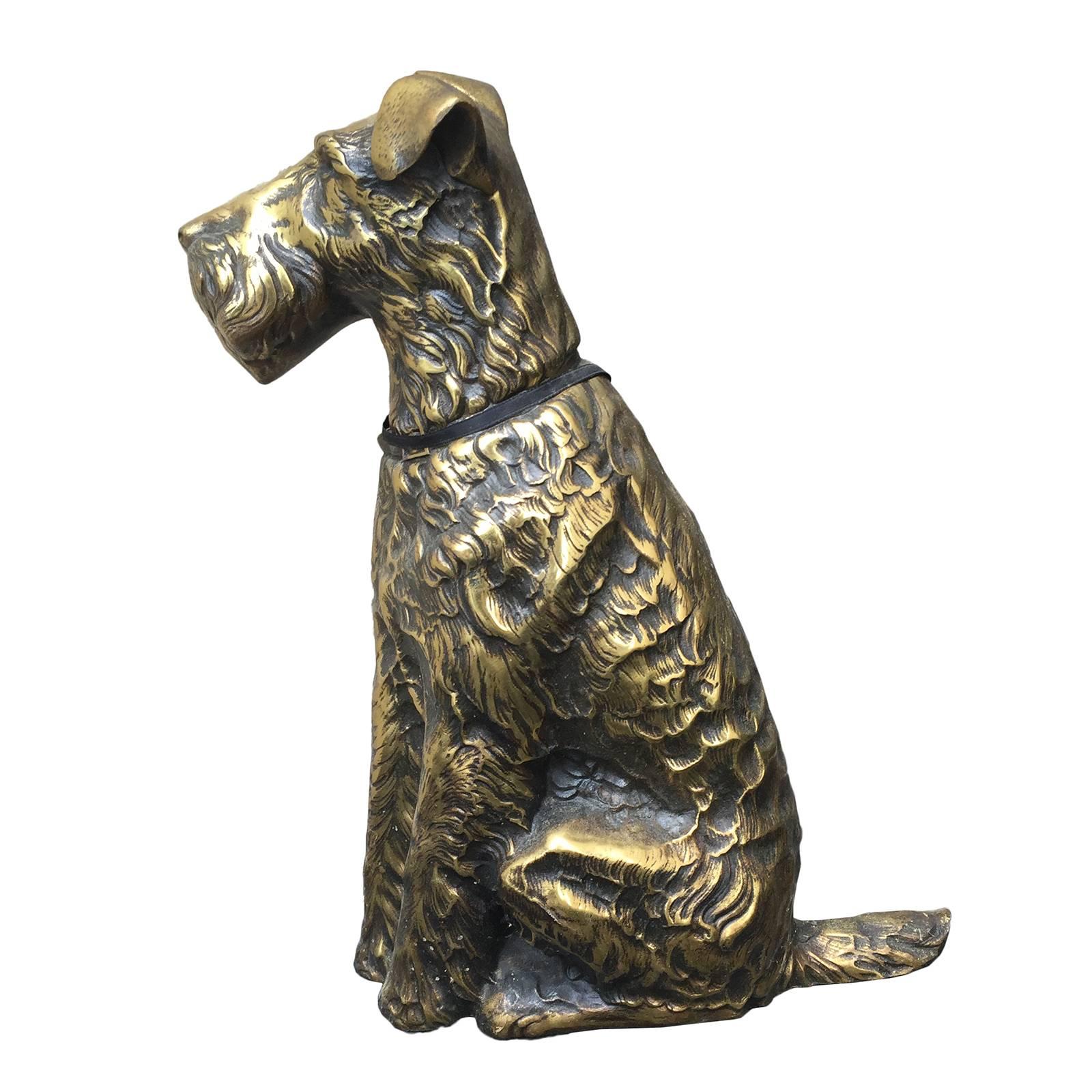 20th Century Large Brass Airedale Terrier Dog Doorstop For Sale