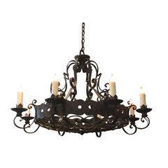 Circa 1900 Large French Hand Wrought Iron Eight-Arm Chandelier 